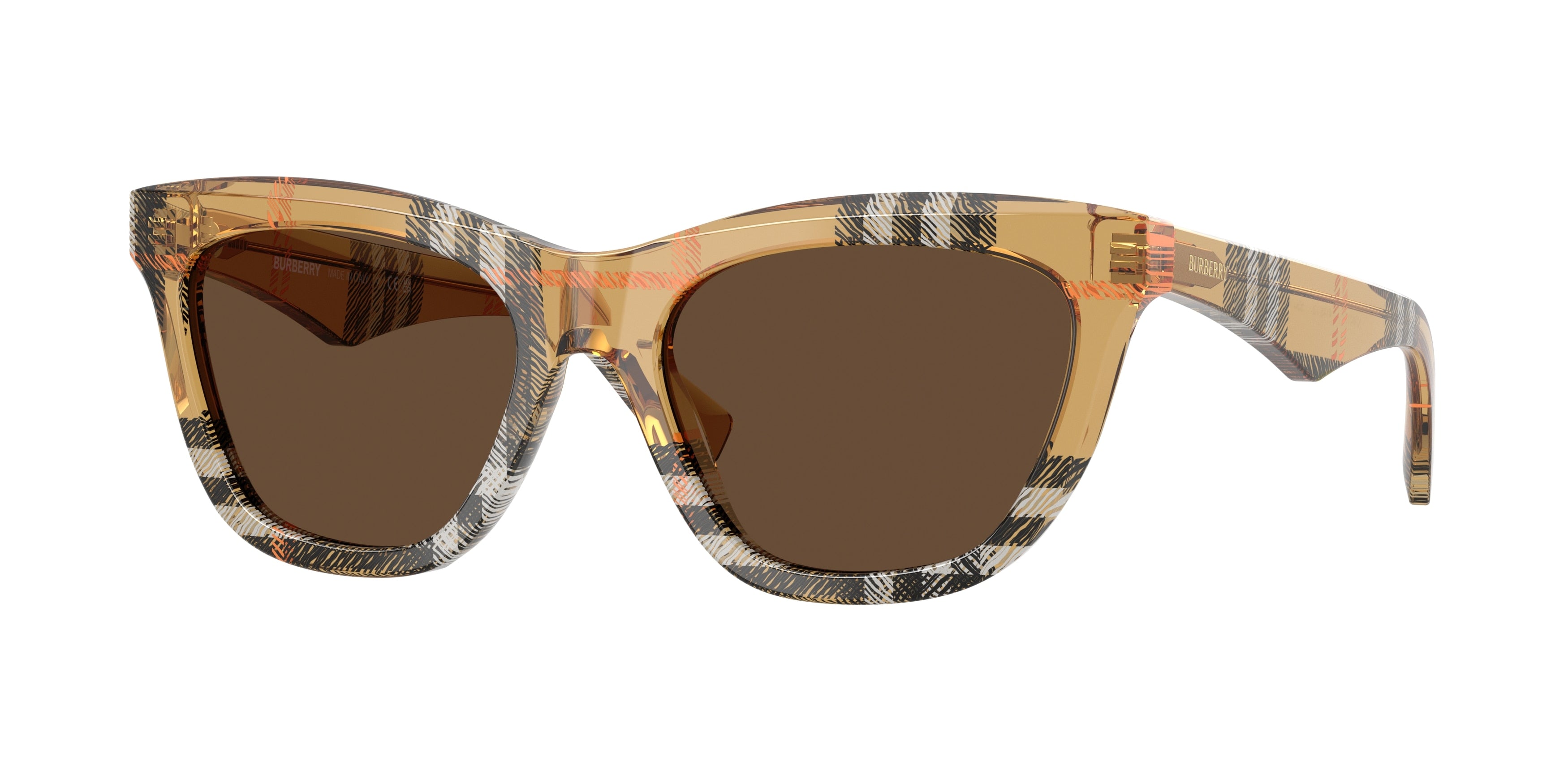 Burberry BE4435F Cat Eye Sunglasses  414673-Check Sand 53-140-18 - Color Map Brown