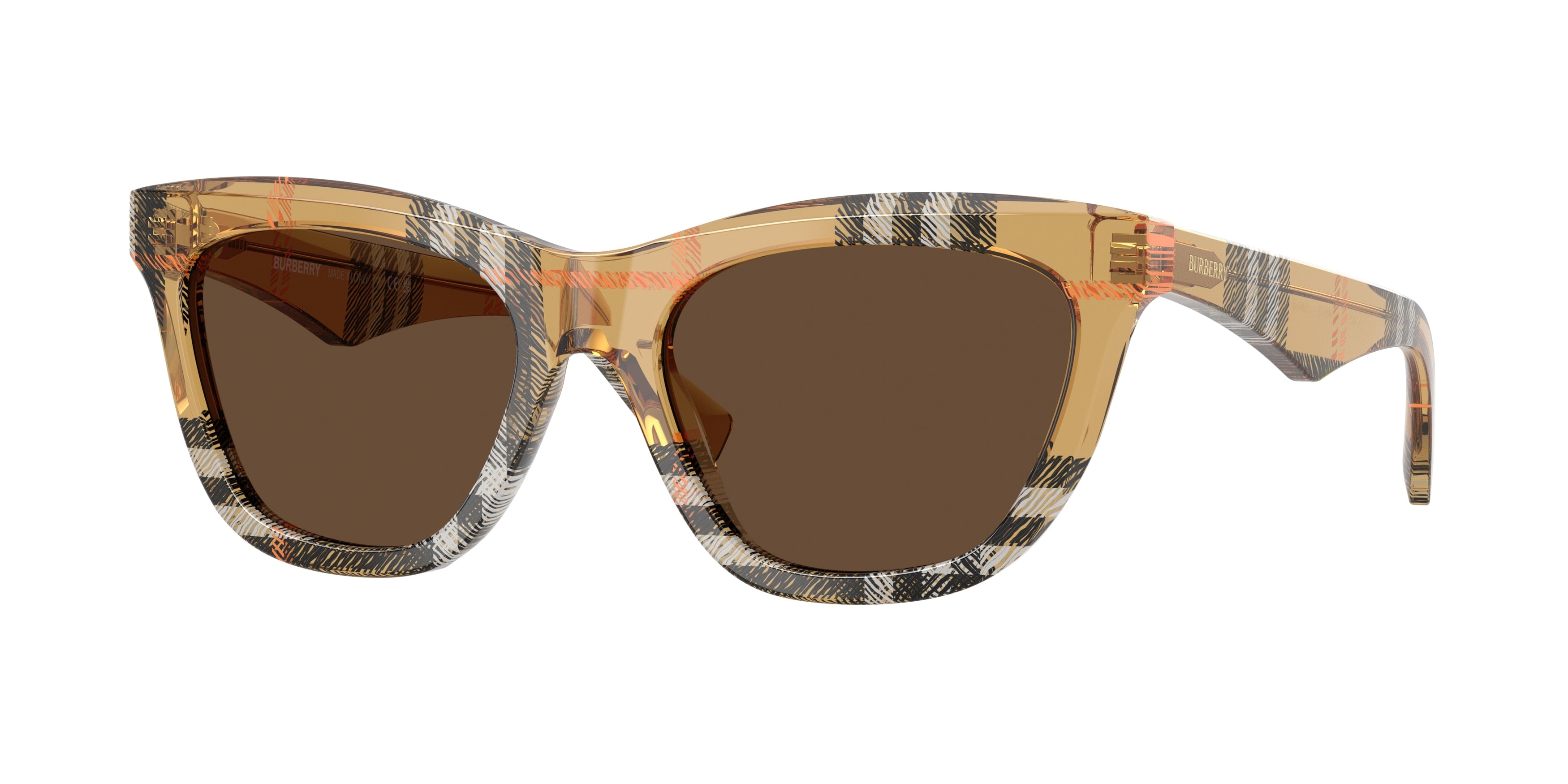 Burberry BE4435 Cat Eye Sunglasses  414673-Check Sand 53-140-18 - Color Map Brown