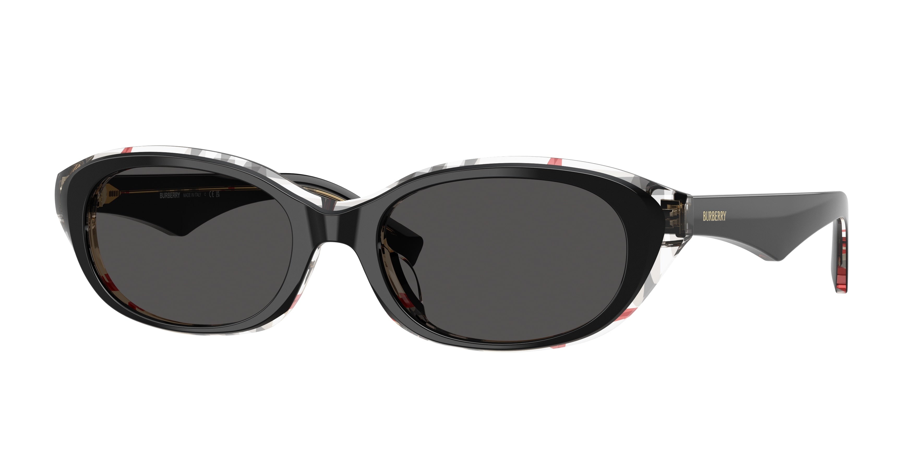Burberry BE4447D Oval Sunglasses  412187-Top Black Vintage Check 55-145-19 - Color Map Black