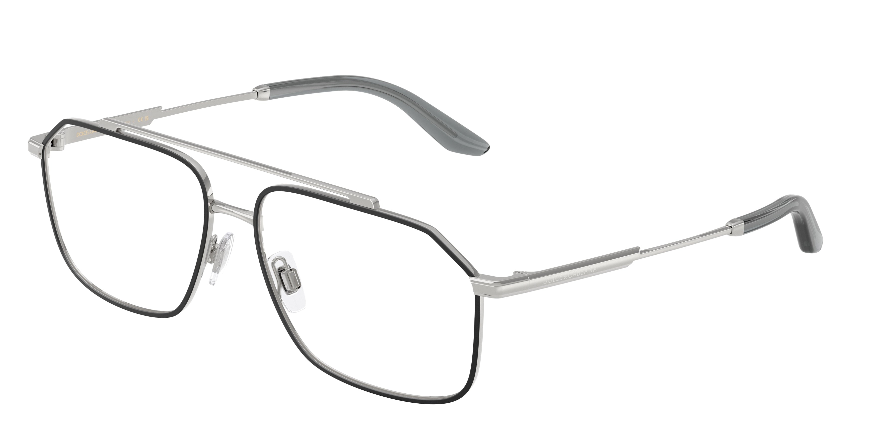 DOLCE & GABBANA DG1364 Pilot Eyeglasses  1324-Silver/Matte Black 58-145-15 - Color Map Silver