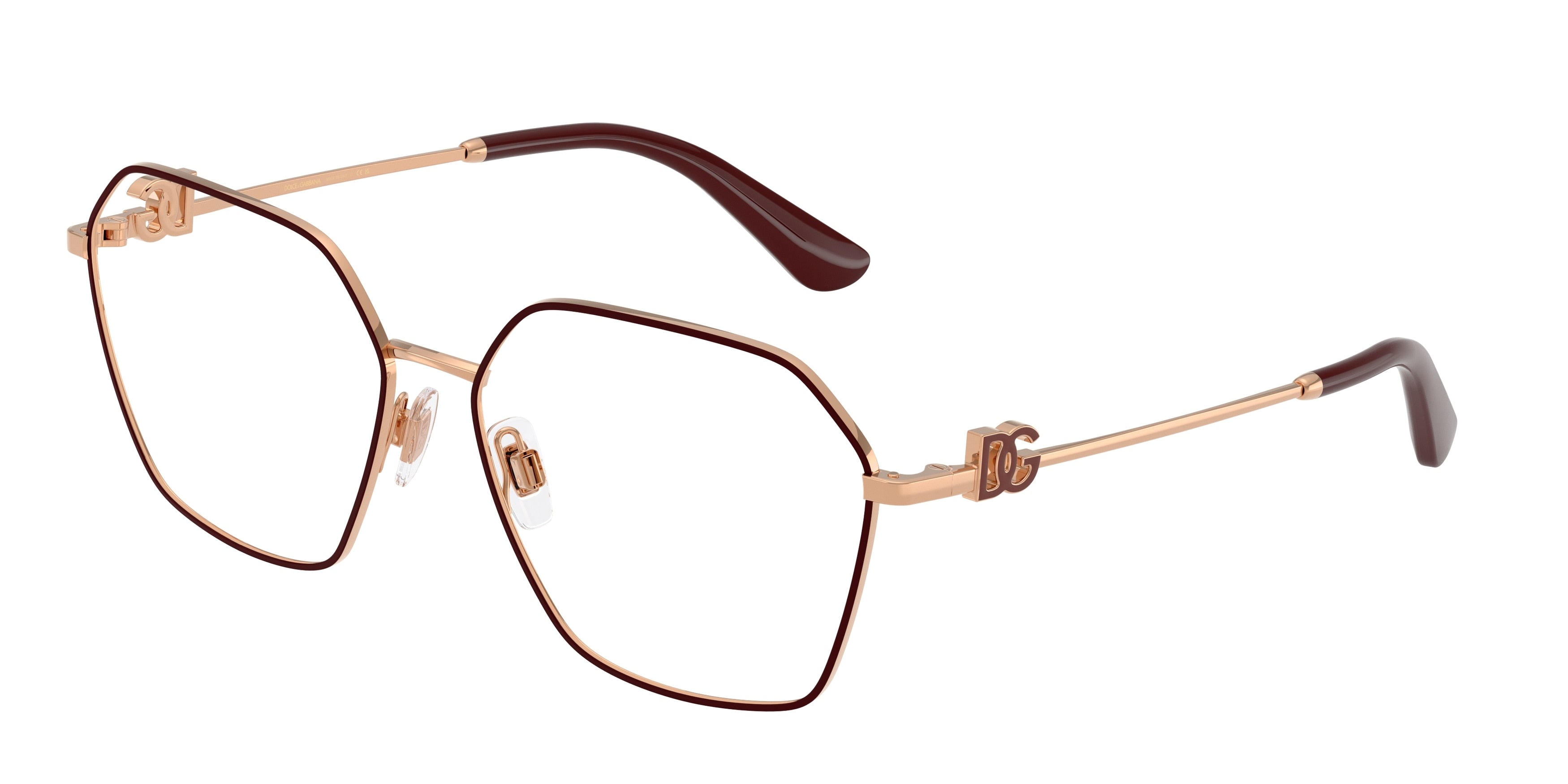 DOLCE & GABBANA DG1366 Phantos Eyeglasses  1351-Pink Gold/Bordeaux 58-140-15 - Color Map Pink