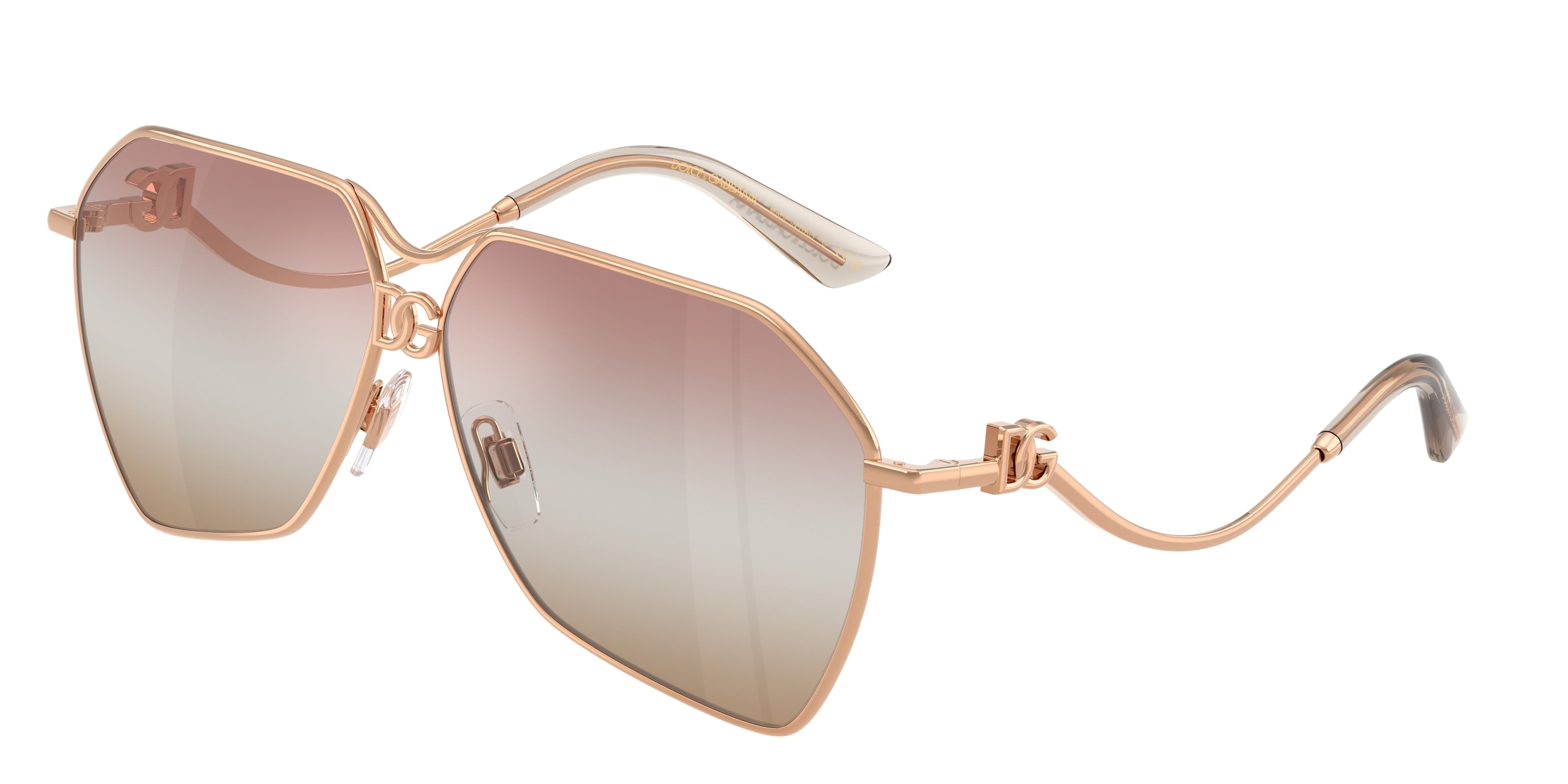DOLCE & GABBANA DG2326 Pilot Sunglasses  1298EL-Rose Gold 62-145-10 - Color Map Gold