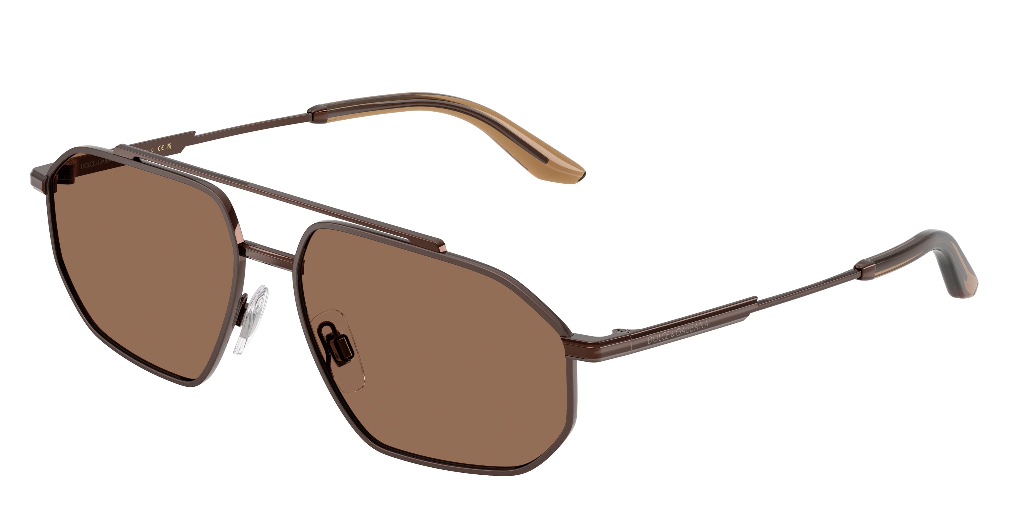 DOLCE & GABBANA DG2328 Pilot Sunglasses  133673-Brown/Matte Brown 59-145-15 - Color Map Brown