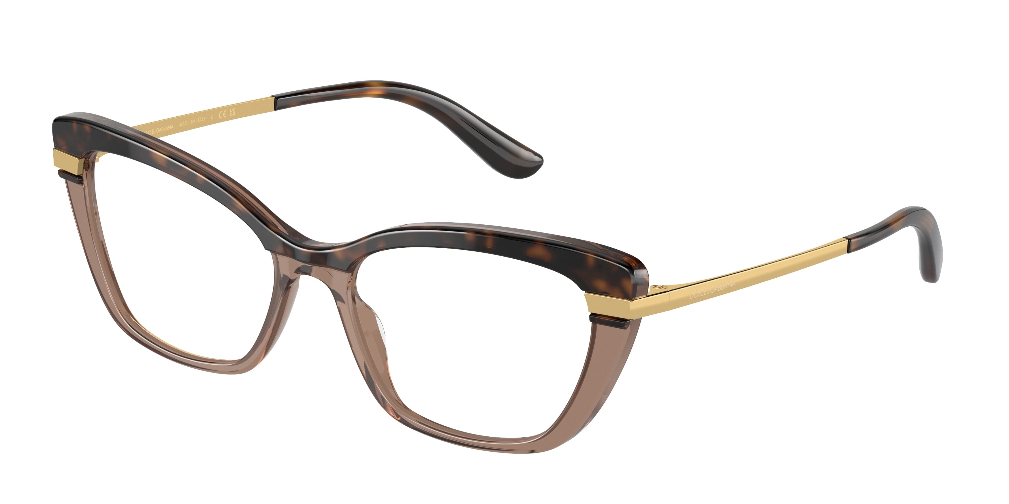 DOLCE & GABBANA DG3325 Cat Eye Eyeglasses  3256-Havana On Transparent Brown 54-140-17 - Color Map Gold