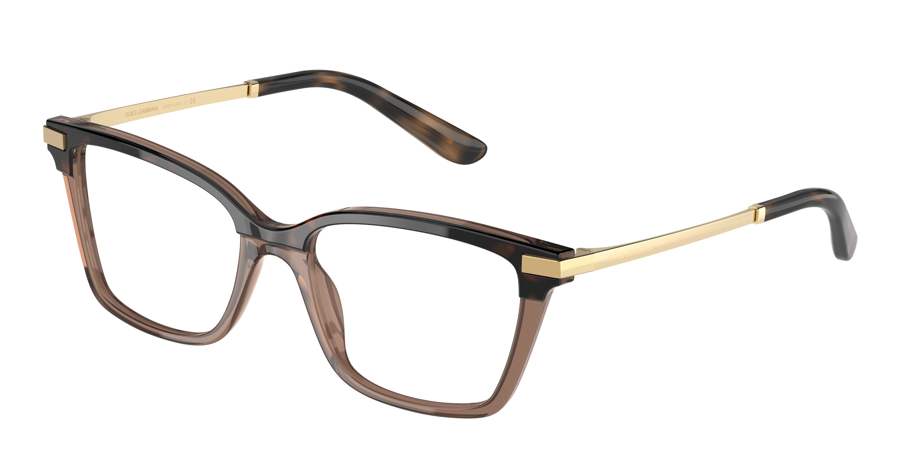 DOLCE & GABBANA DG3345 Rectangle Eyeglasses  3256-Havana/Transparent Brown 52-140-17 - Color Map Brown