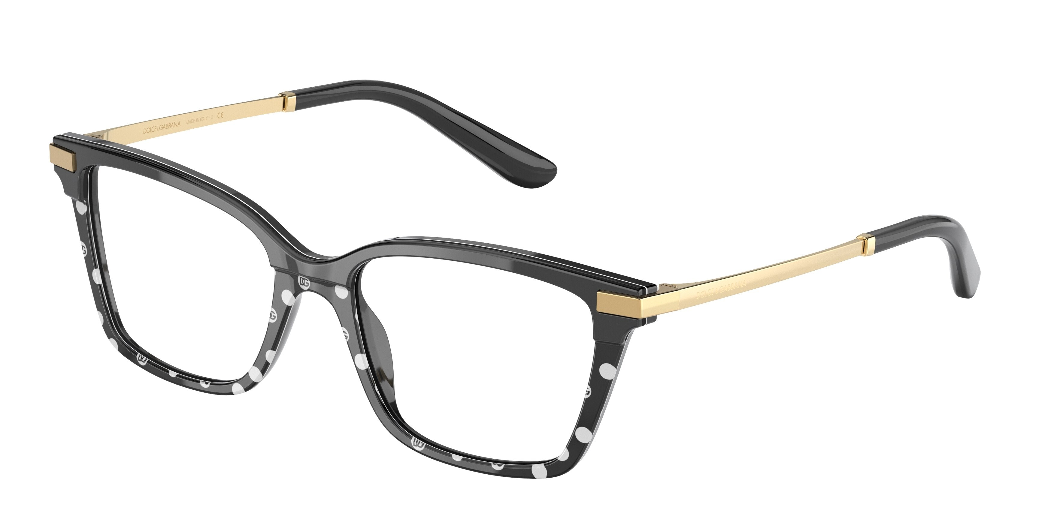 DOLCE & GABBANA DG3345 Rectangle Eyeglasses  3316-Black/Pois 52-140-17 - Color Map Black