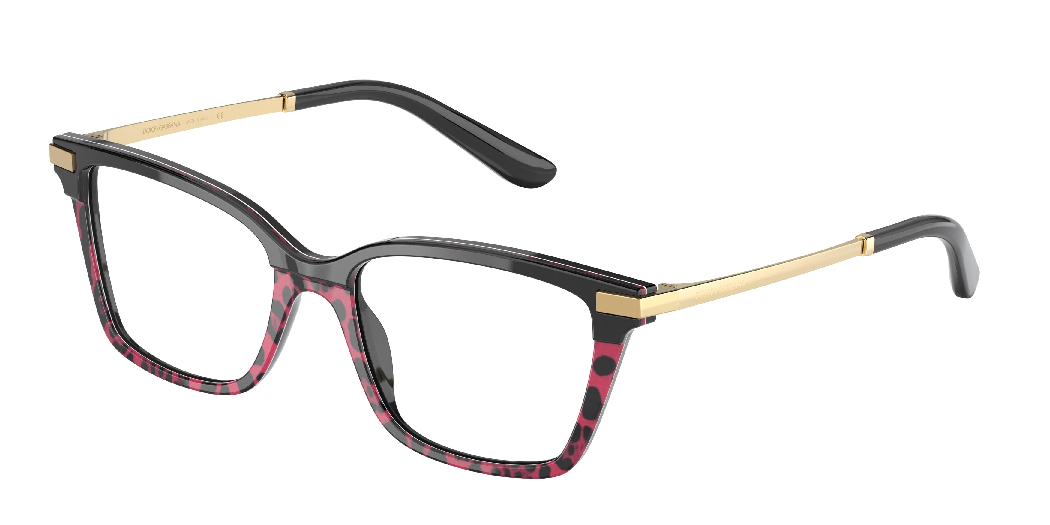 DOLCE & GABBANA DG3345 Rectangle Eyeglasses  3319-Black/Leo Pink 52-140-17 - Color Map Black
