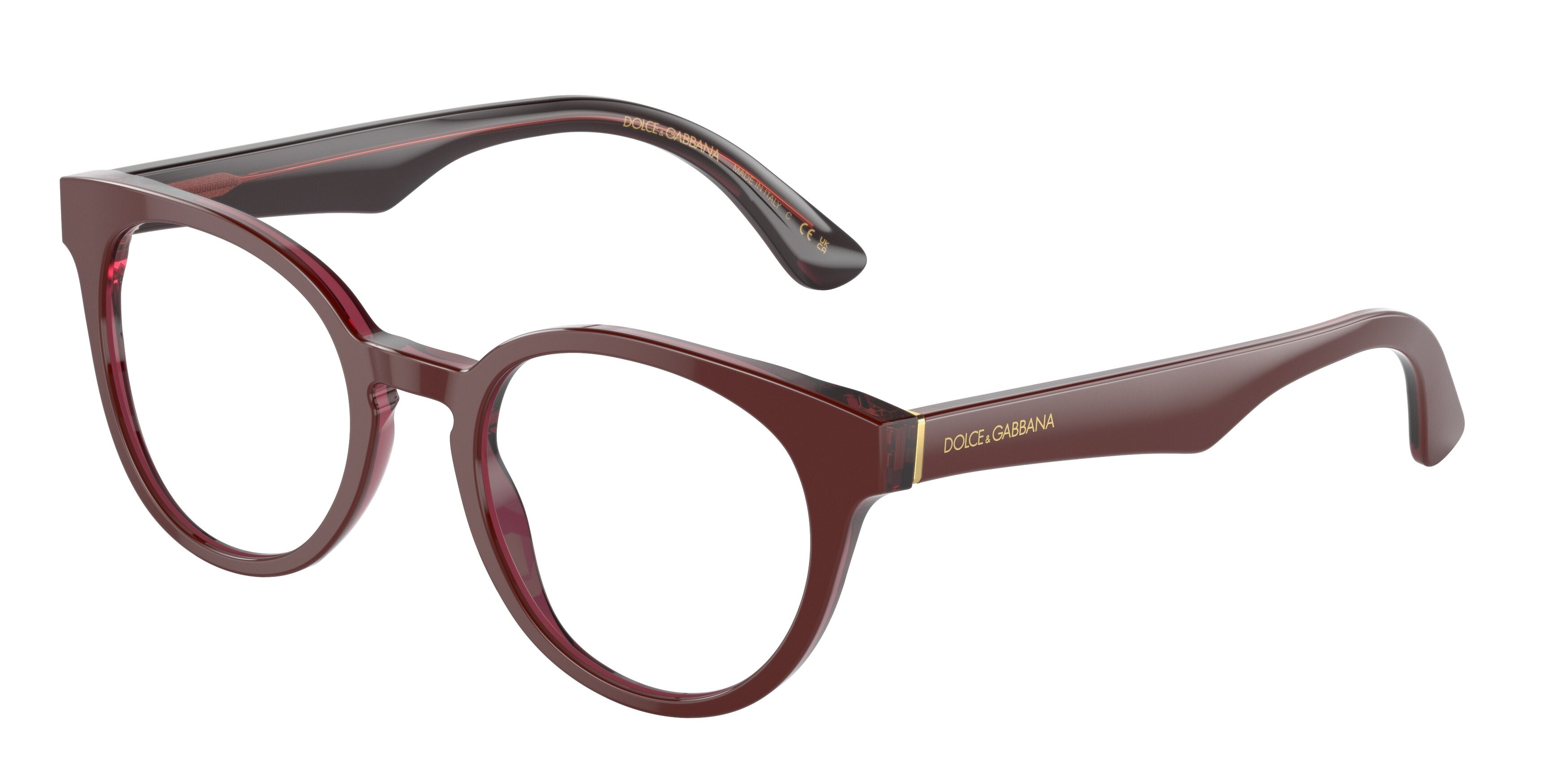 DOLCE & GABBANA DG3361 Round Eyeglasses  3247-Bordeaux/Transparent Bordeaux 50-145-20 - Color Map Red