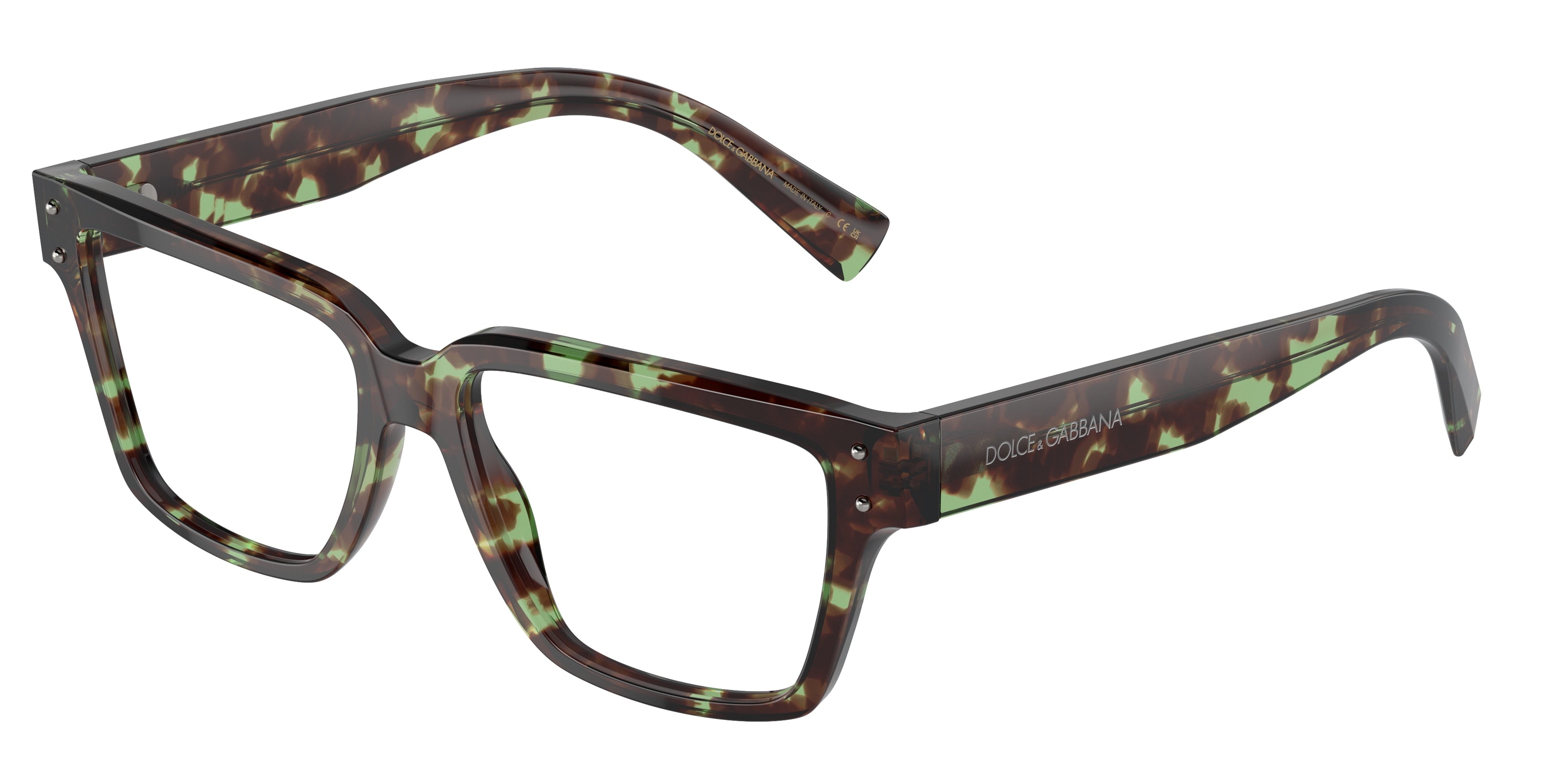 DOLCE & GABBANA DG3383 Square Eyeglasses  3432-Havana Green 55-145-16 - Color Map Brown