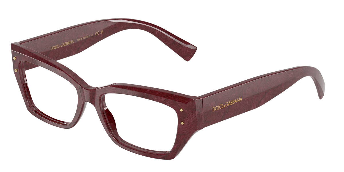 DOLCE & GABBANA DG3387 Rectangle Eyeglasses  3442-Bordeaux Lace 53-145-16 - Color Map Multicolor