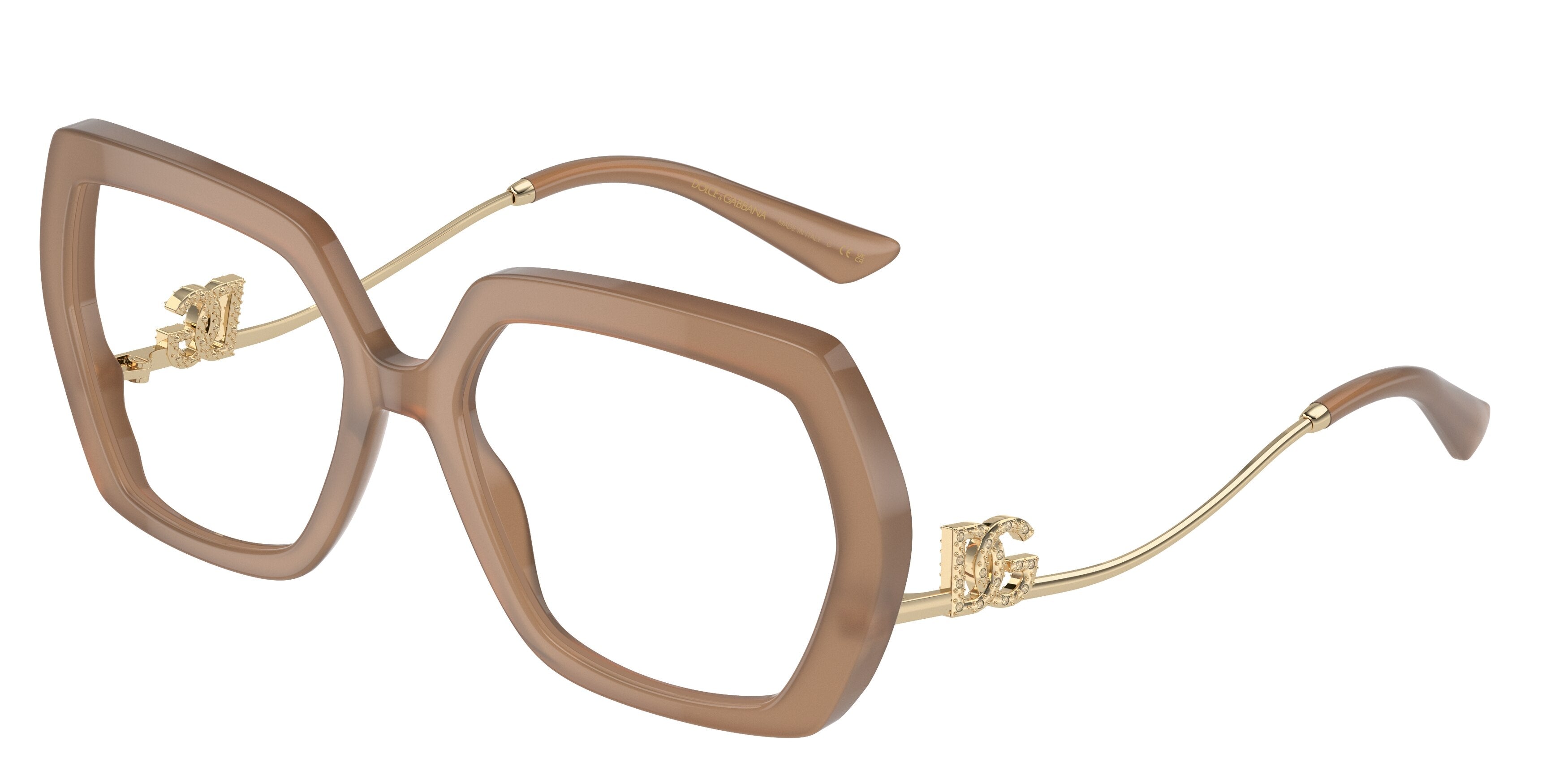 DOLCE & GABBANA DG3390B Irregular Eyeglasses  3437-Opal Beige 56-145-18 - Color Map Brown