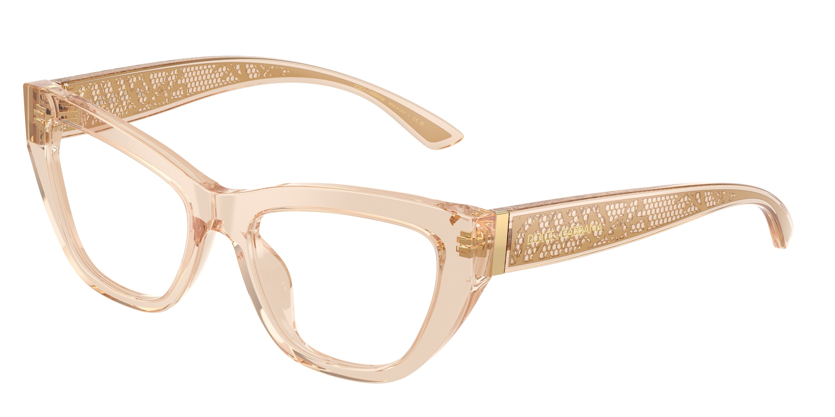 DOLCE & GABBANA DG3412 Cat Eye Eyeglasses  3432-Transparent Camel 53-145-18 - Color Map Brown
