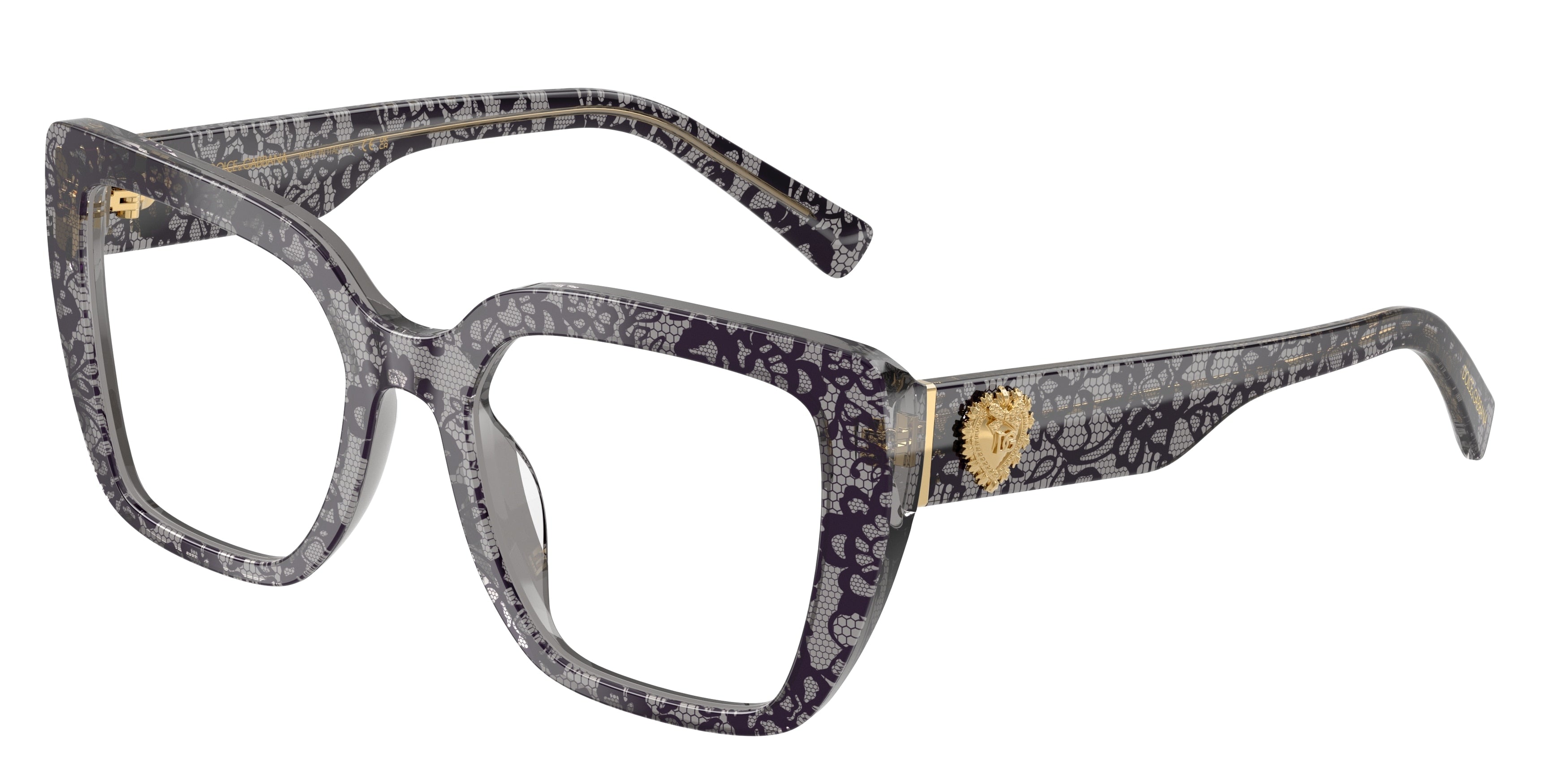 DOLCE & GABBANA DG3441 Square Eyeglasses  3471-Print Black Lace 53-145-19 - Color Map Grey
