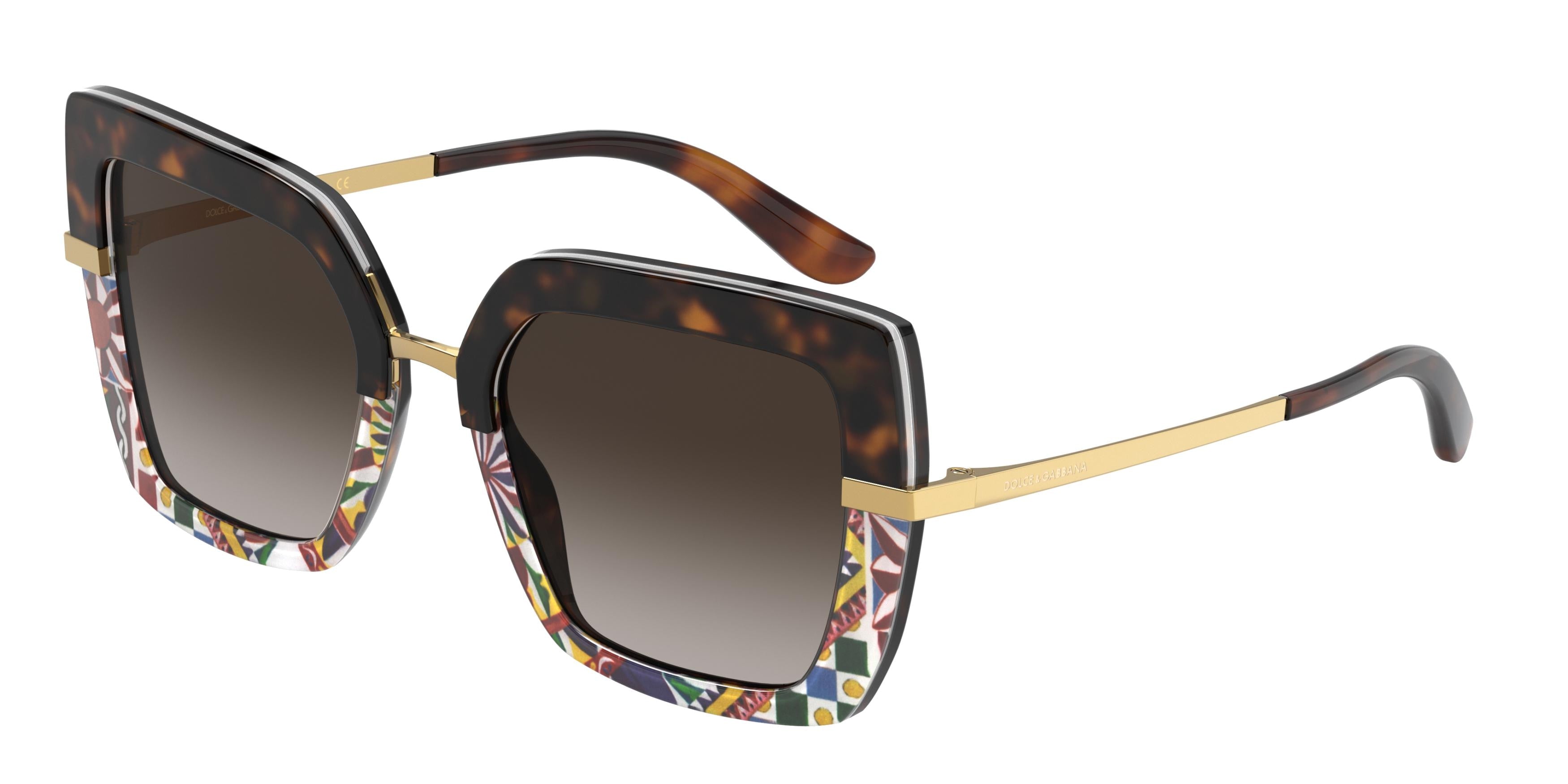 DOLCE & GABBANA DG4373 Square Sunglasses  327813-Havana/Print Carretto 52-140-21 - Color Map Brown