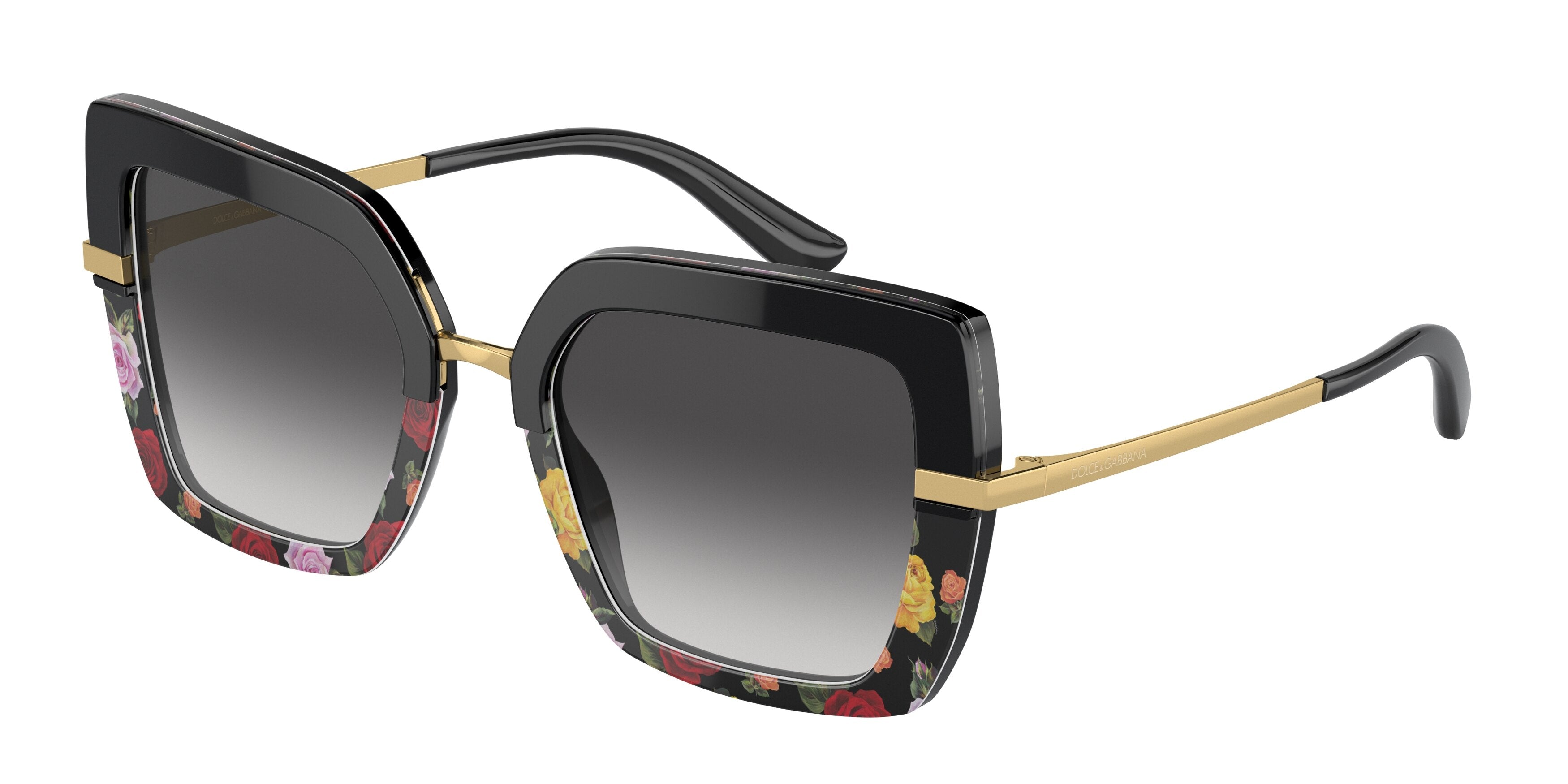 DOLCE & GABBANA DG4373 Square Sunglasses  34008G-Black On Winter Flowers Print 52-140-21 - Color Map Black