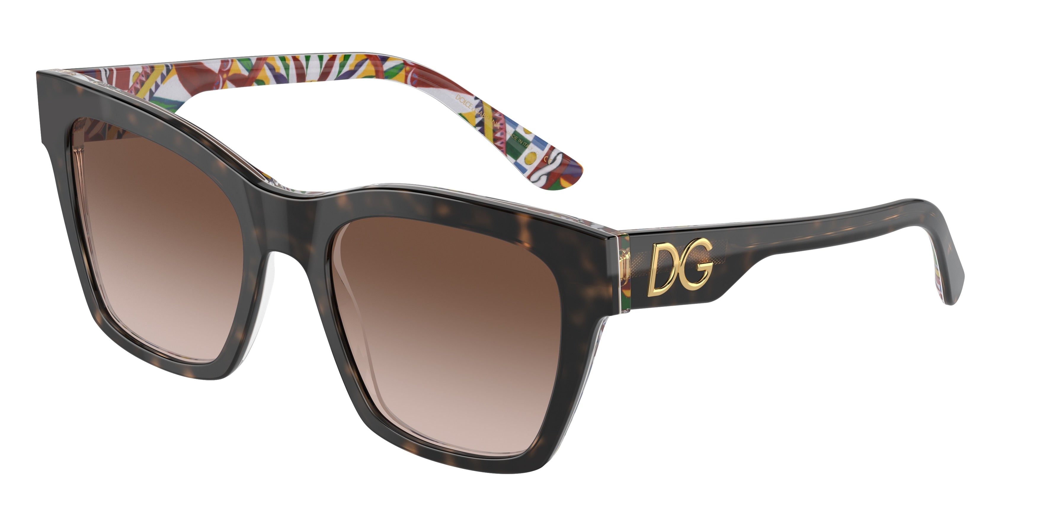 DOLCE & GABBANA DG4384 Square Sunglasses  321773-Havana On White Barrow 53-145-20 - Color Map Tortoise