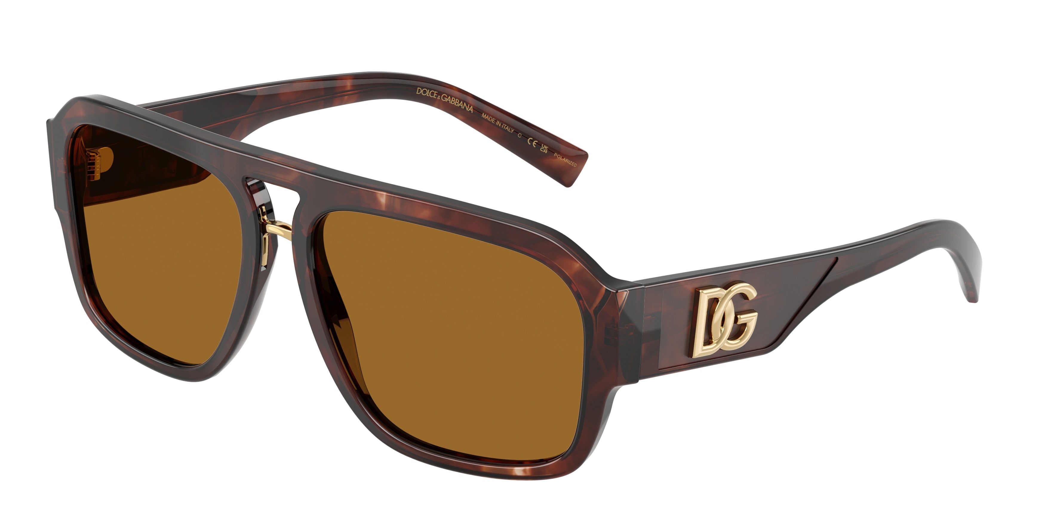DOLCE & GABBANA DG4403 Pilot Sunglasses  322283-Dark Red Havana 58-140-16 - Color Map Red