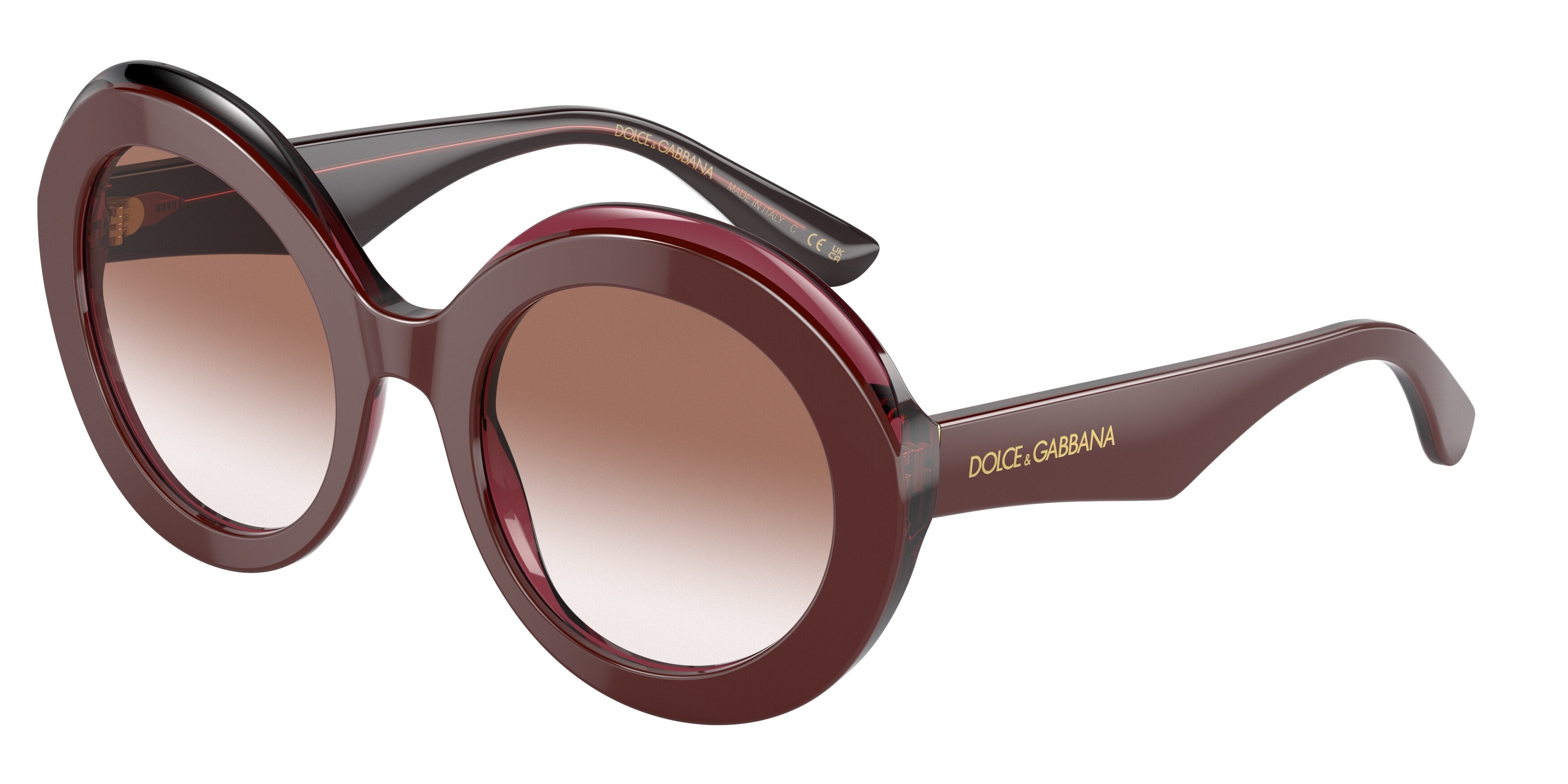 DOLCE & GABBANA DG4418 Round Sunglasses  32478D-Bordeaux/Transparent Bordeaux 53-145-22 - Color Map Red