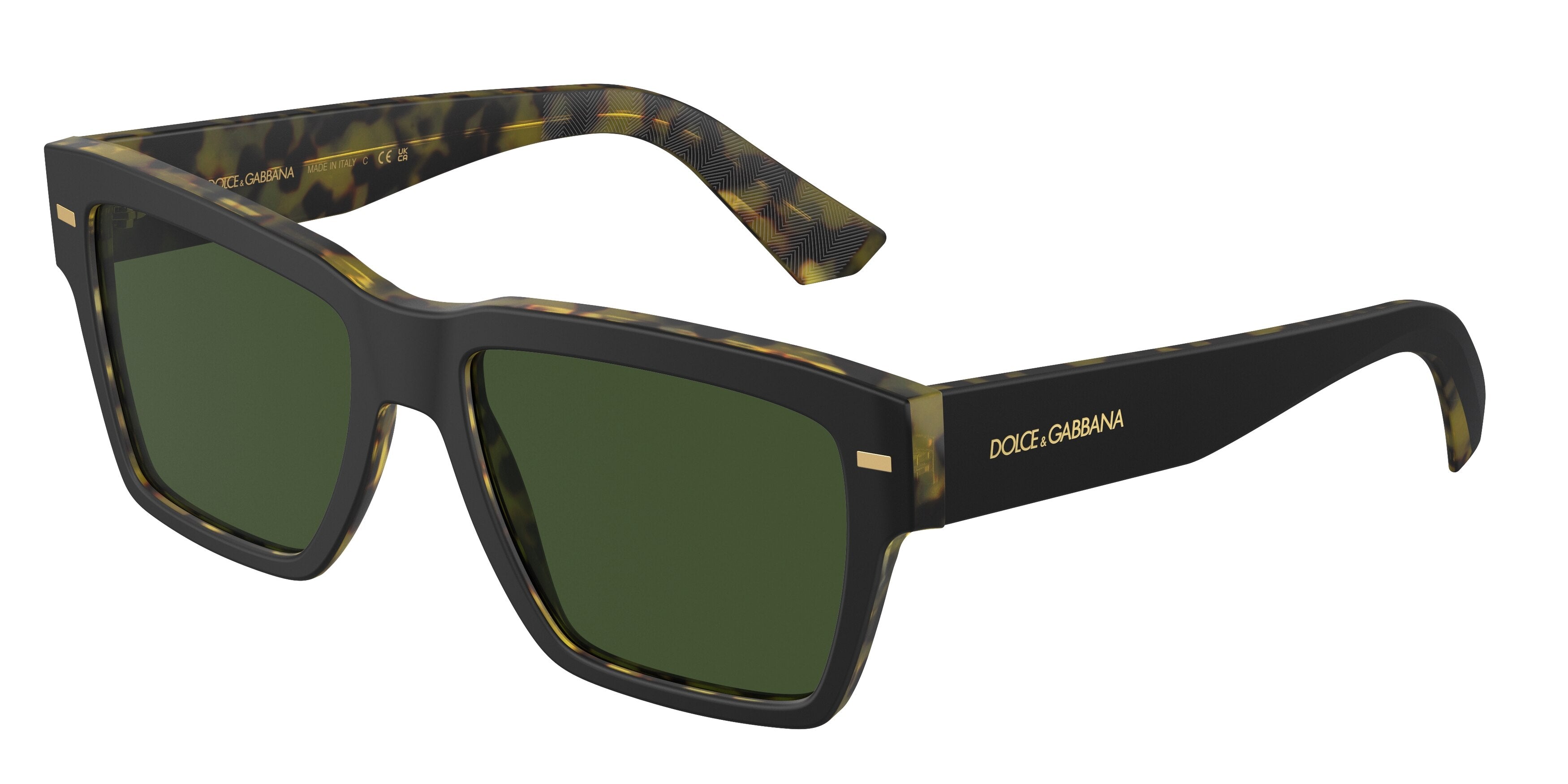 DOLCE & GABBANA DG4431F Square Sunglasses  340471-Matte Black On Yellow Havana 55-145-18 - Color Map Black