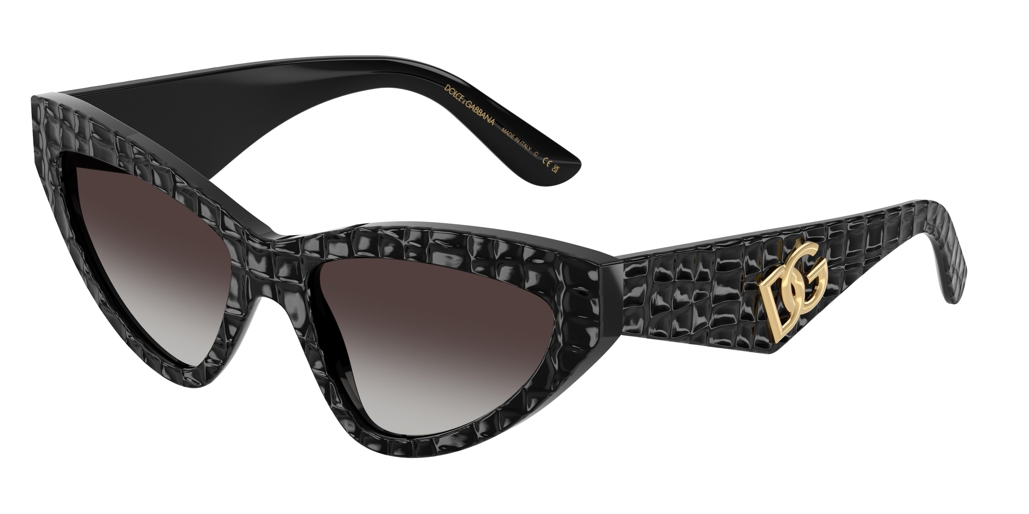 DOLCE & GABBANA DG4439 Cat Eye Sunglasses  32888G-Black Texture Cocco 55-145-18 - Color Map Black
