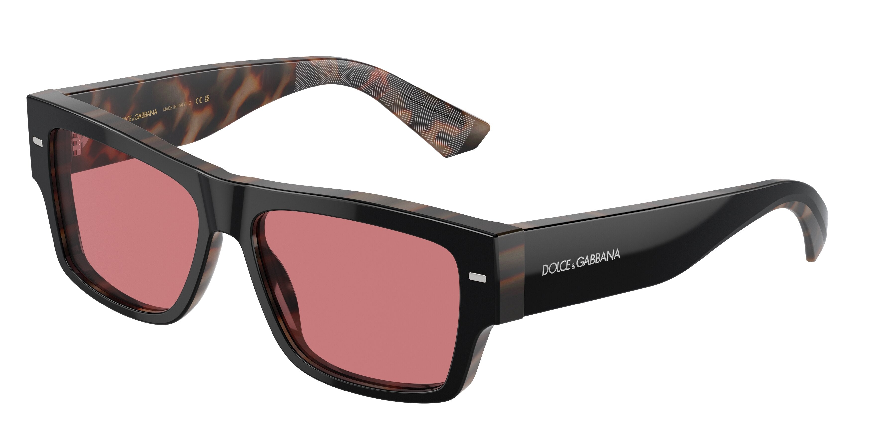 DOLCE & GABBANA DG4451F Rectangle Sunglasses  34177N-Black On Red Havana 55-145-15 - Color Map Black