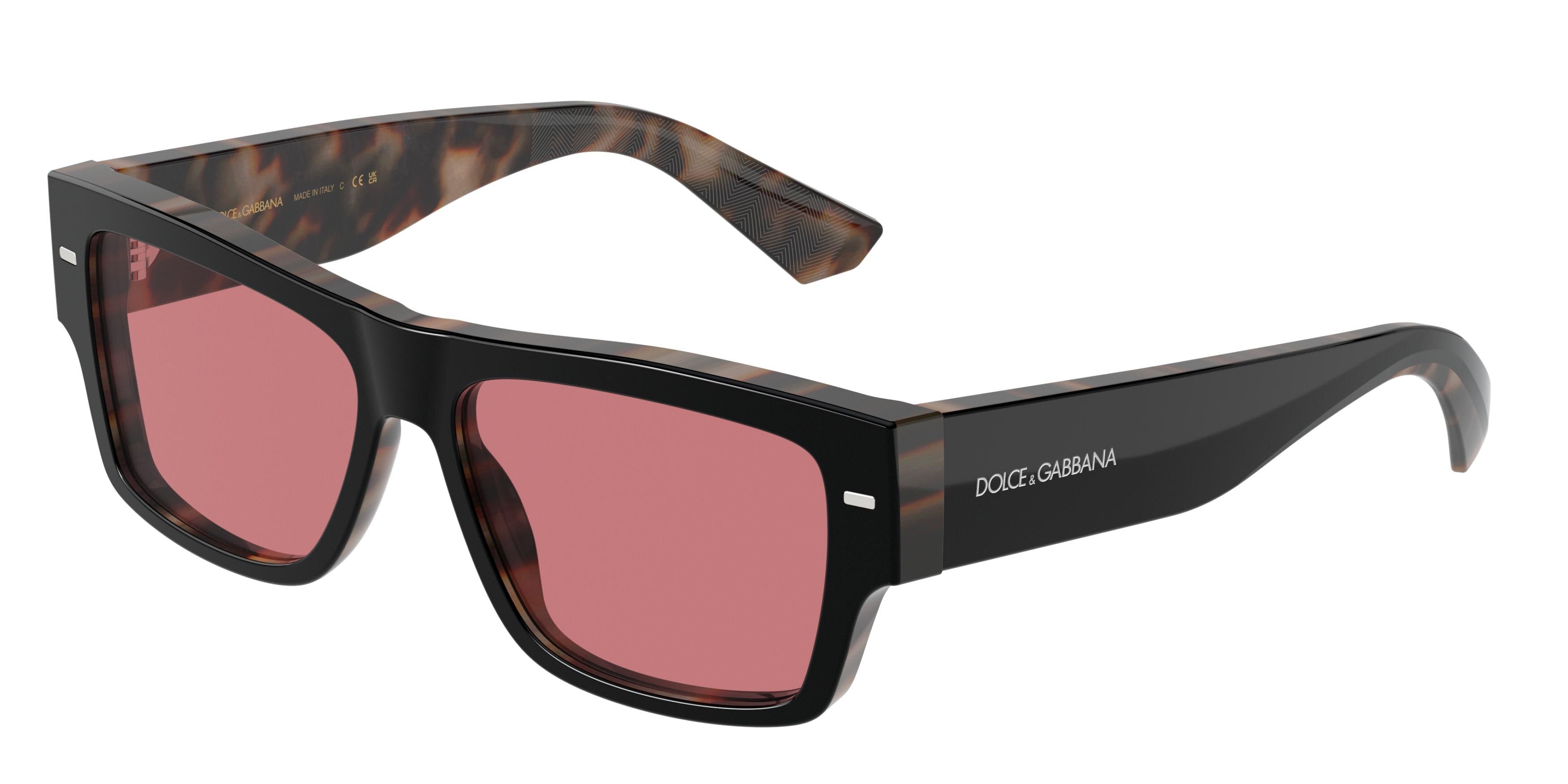 DOLCE & GABBANA DG4451 Rectangle Sunglasses  34177N-Black On Red Havana 55-145-15 - Color Map Black