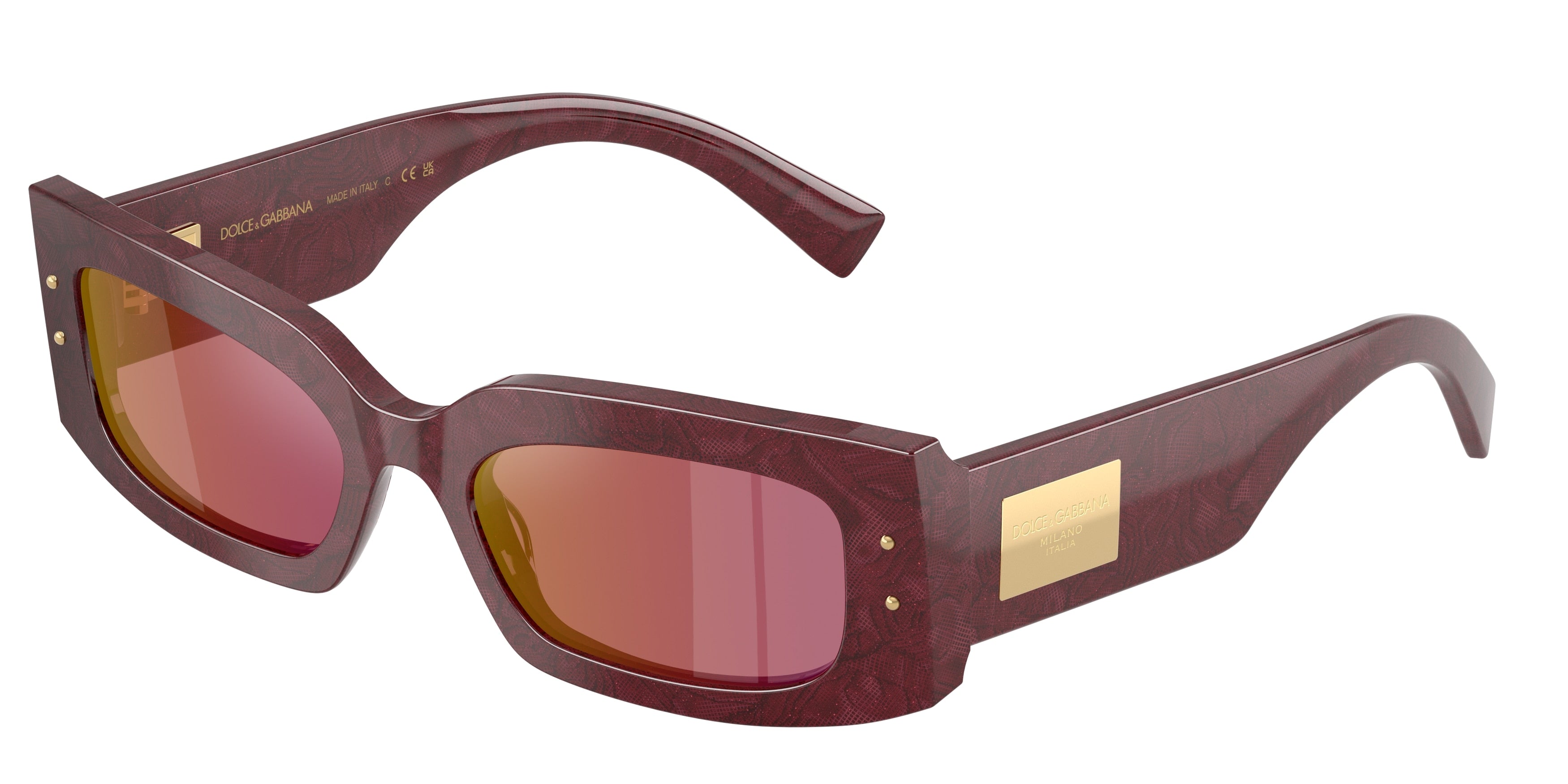 DOLCE & GABBANA DG4479F Rectangle Sunglasses  3442D0-Bordeaux Lace 55-140-20 - Color Map Multicolor