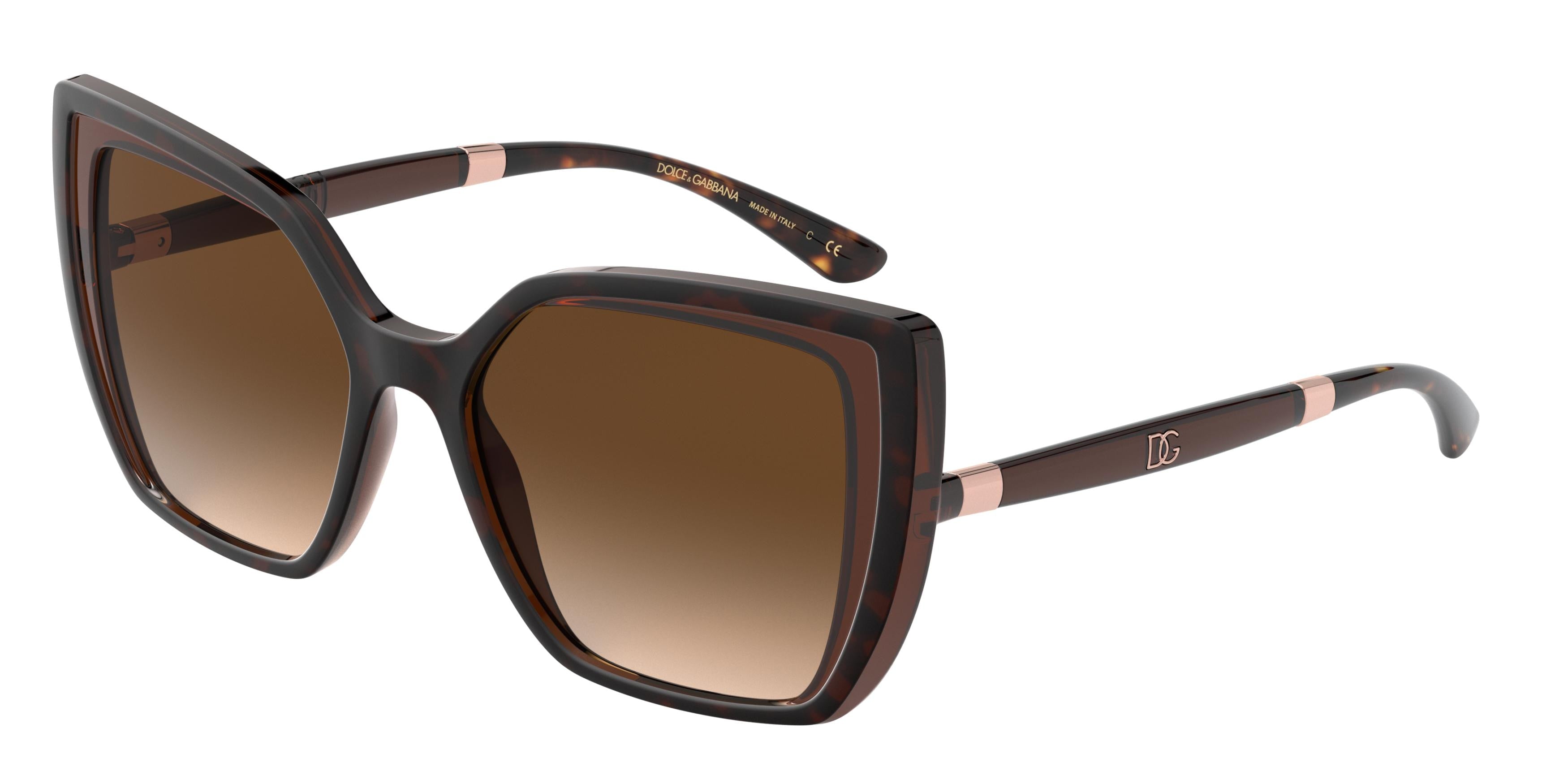 DOLCE & GABBANA DG6138 Square Sunglasses  318513-Havana On Transparent Brown 55-145-18 - Color Map Gold