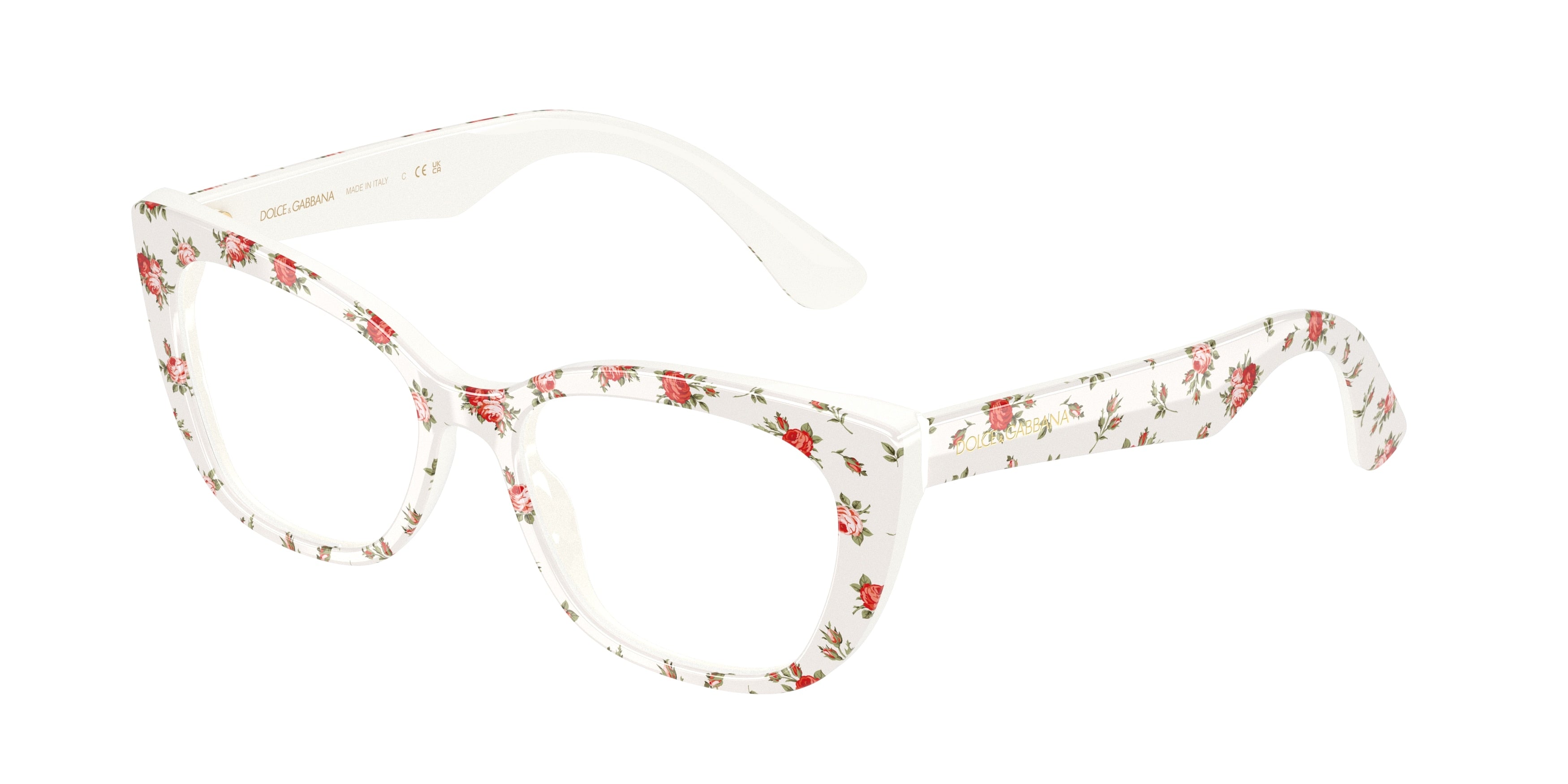 Dolce & Gabbana Kids DX3357 Cat Eye Eyeglasses  3487-Print White Roses 49-130-15 - Color Map Multicolor