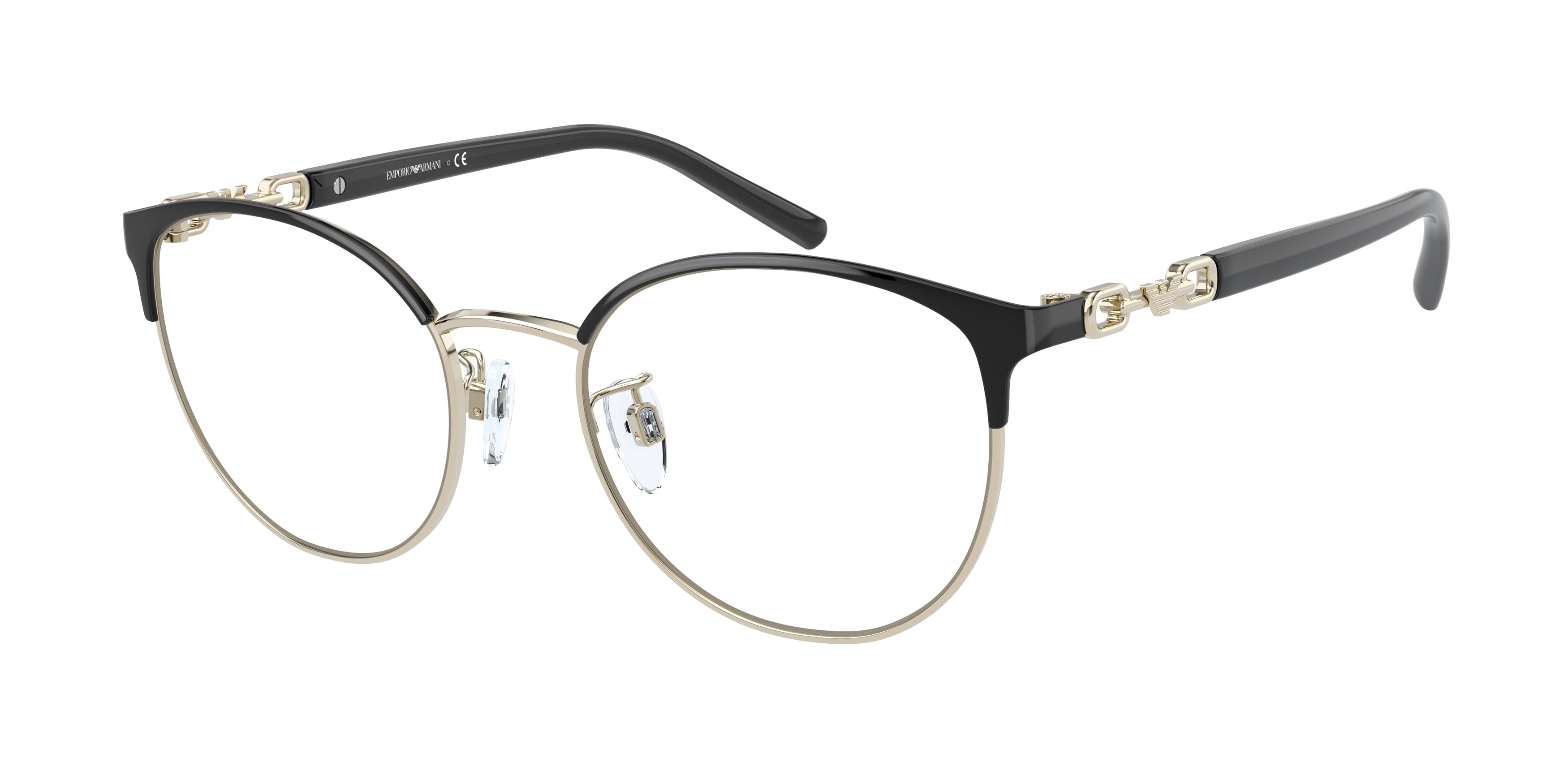 Emporio Armani EA1126 Round Eyeglasses  3014-Black/Pale Gold 52-140-19 - Color Map Black