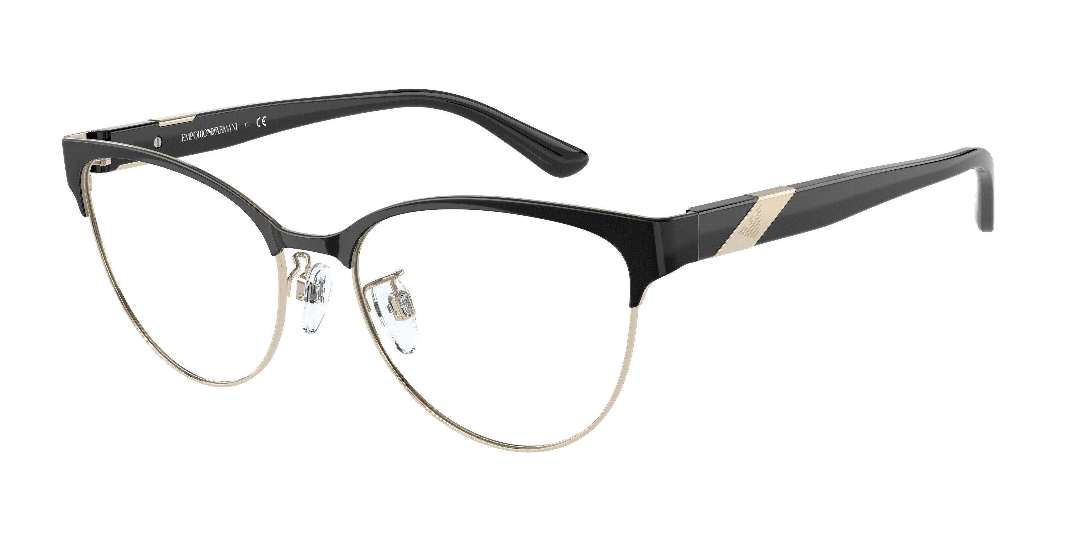 Emporio Armani EA1130 Cat Eye Eyeglasses  3014-Shiny Black/Pale Gold 54-140-17 - Color Map Black