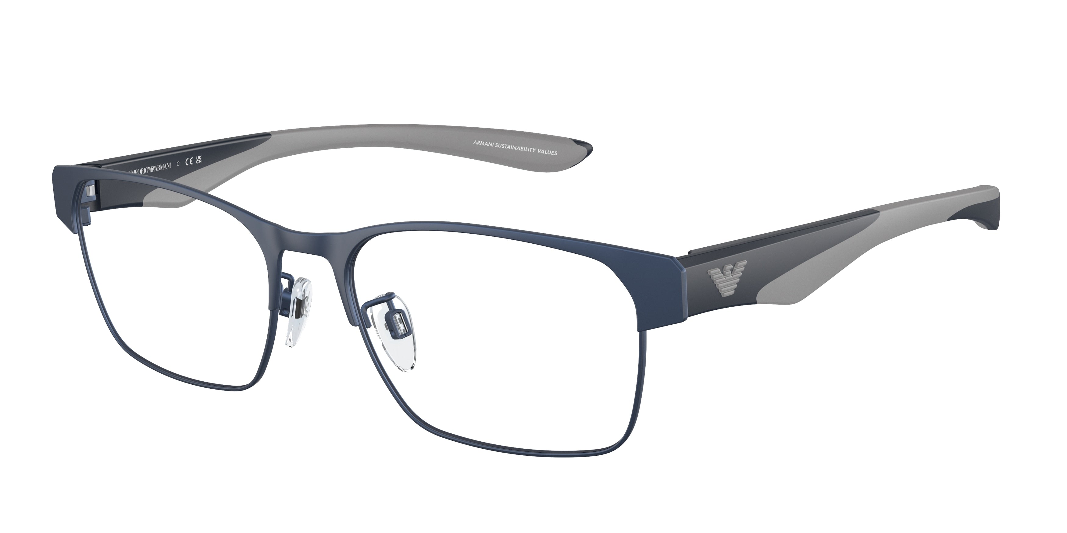 Emporio Armani EA1141 Rectangle Eyeglasses  3018-Matte Blue 56-145-18 - Color Map Blue