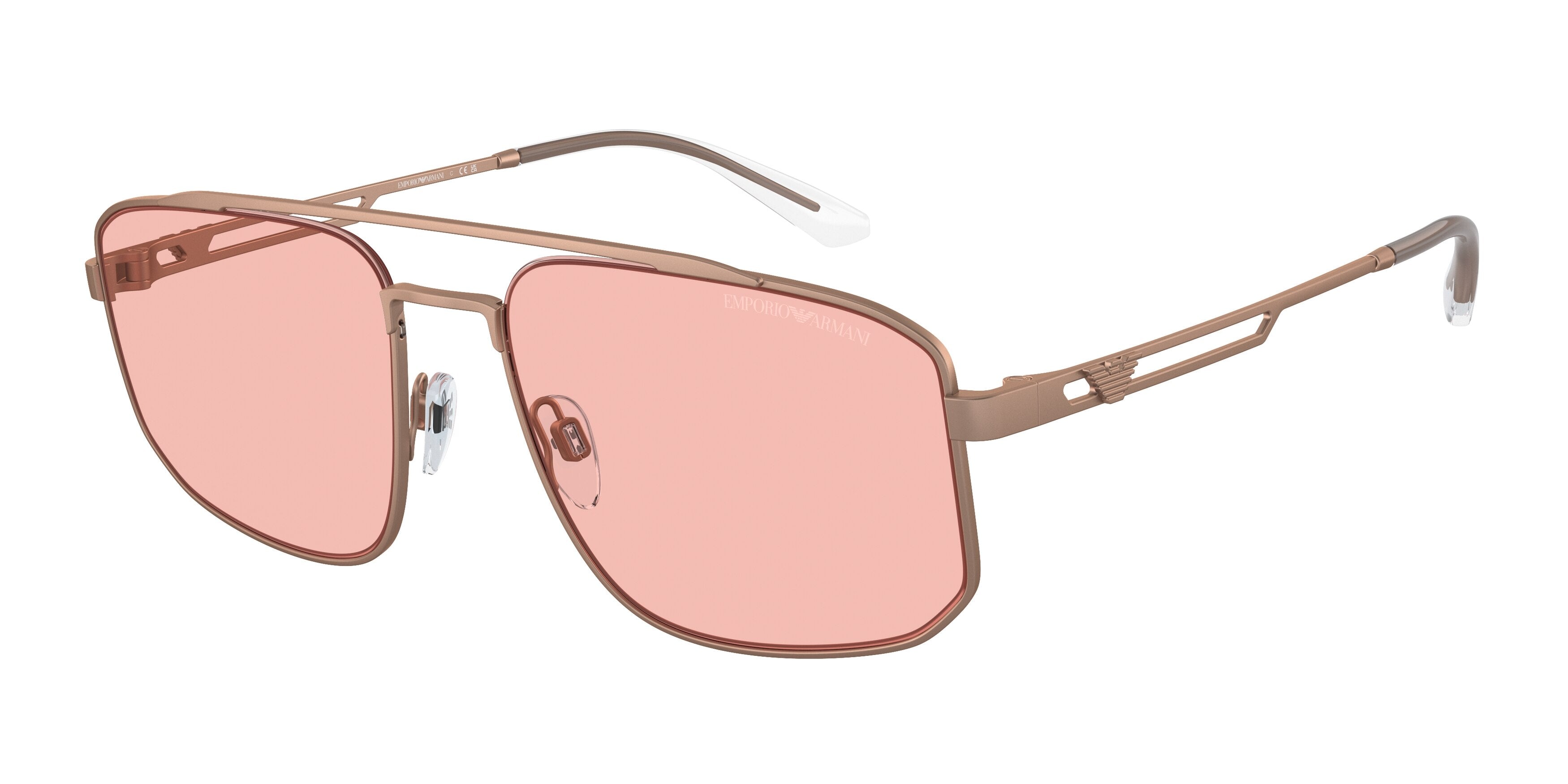 Emporio Armani EA2139 Rectangle Sunglasses  3004/5-Matte Rose Gold 57-145-18 - Color Map Gold