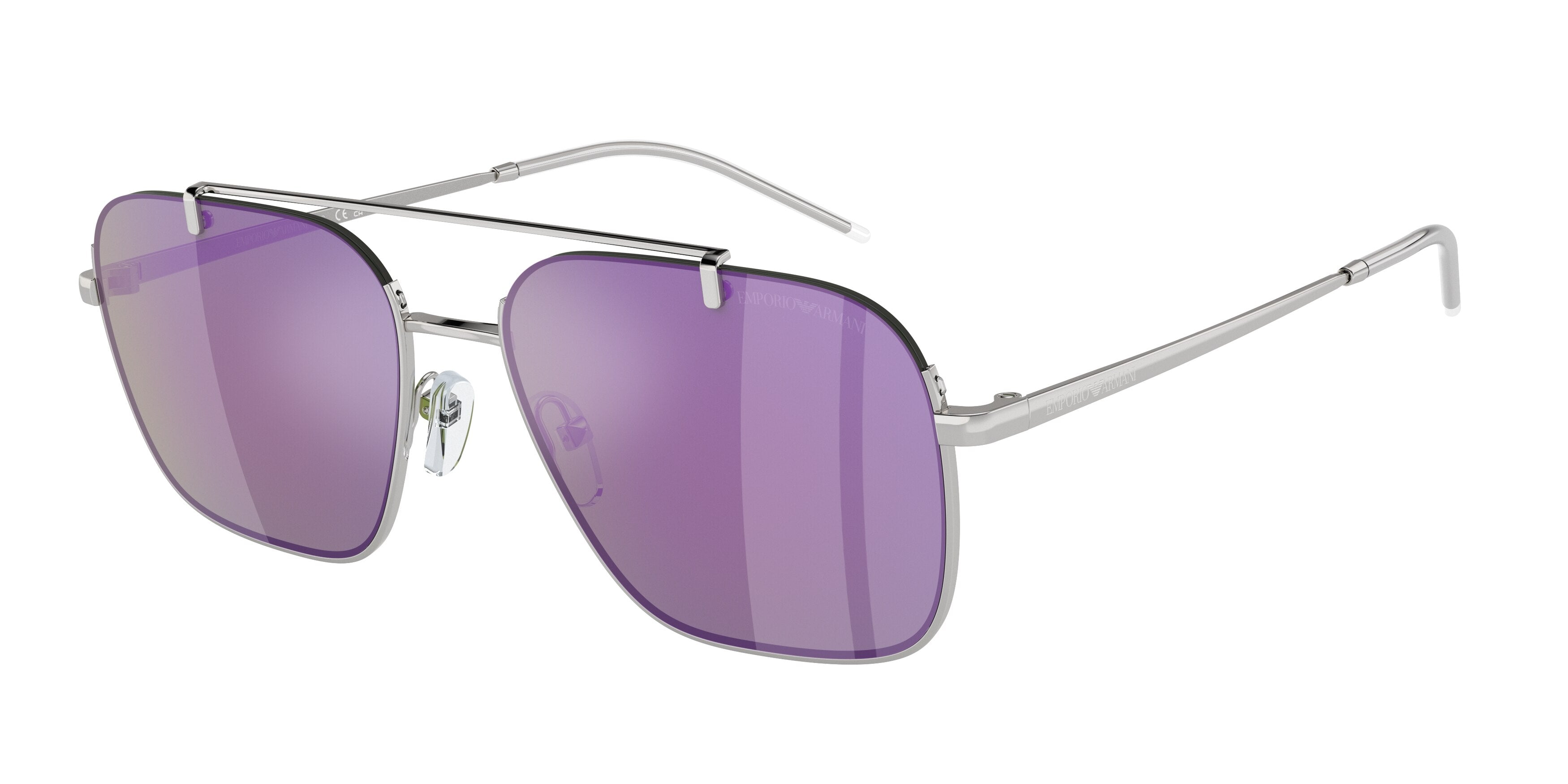 Emporio Armani EA2150 Rectangle Sunglasses  30154V-Shiny Silver 57-145-17 - Color Map Silver