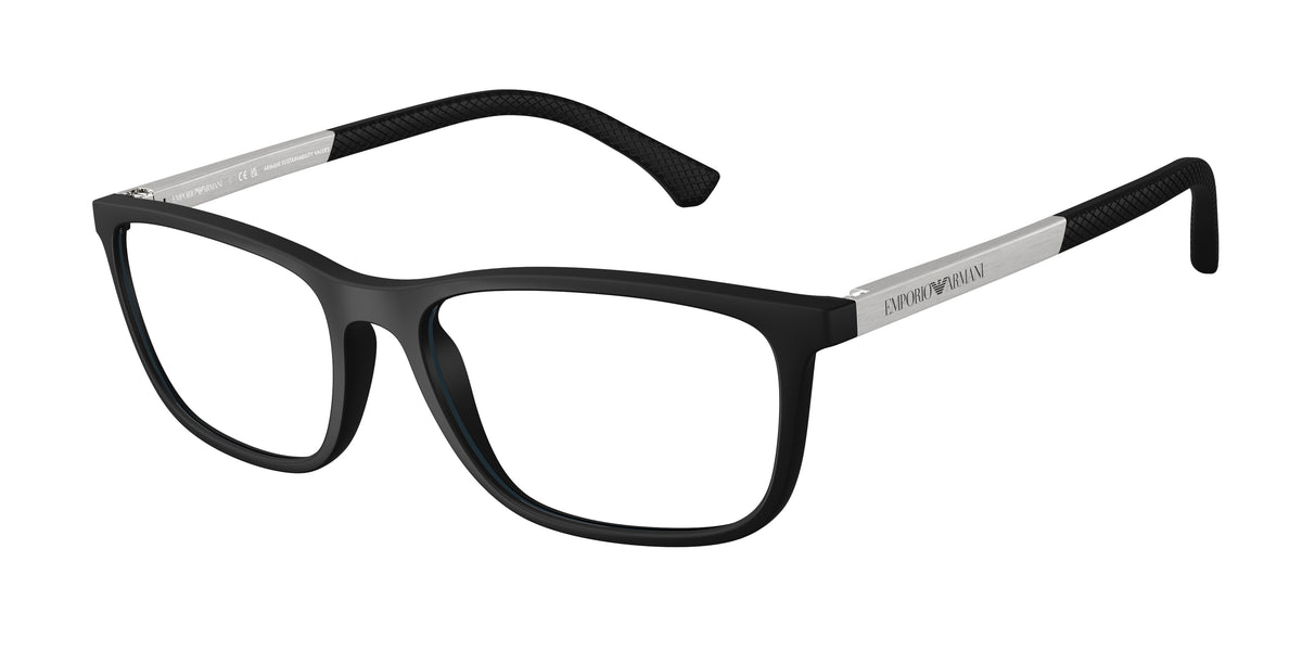 Emporio Armani EA3069 Rectangle Eyeglasses  5063-Rubber Black 55-140-17 - Color Map Black