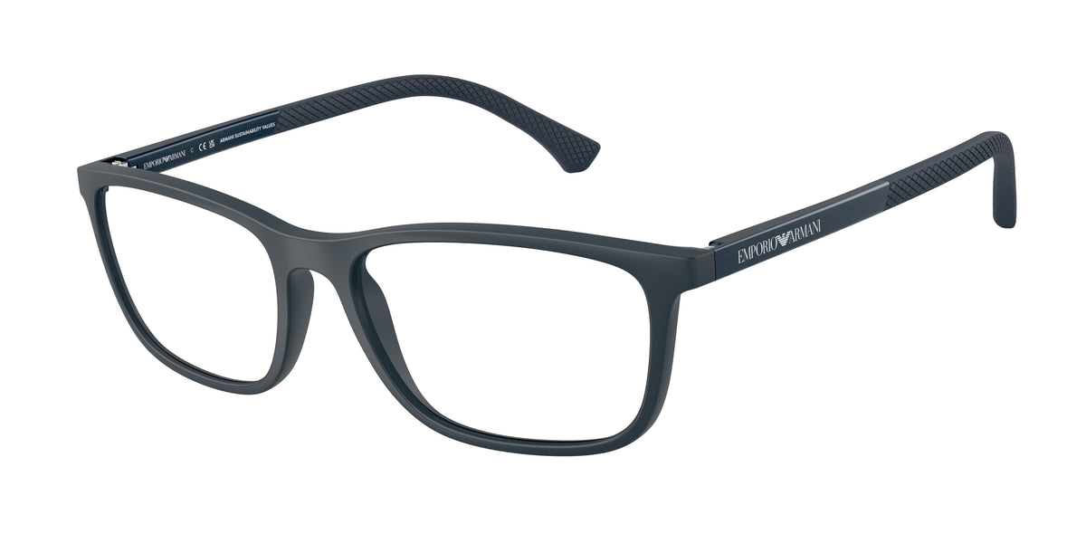 Emporio Armani EA3069 Rectangle Eyeglasses  6189-Matte Blue 55-140-17 - Color Map Blue