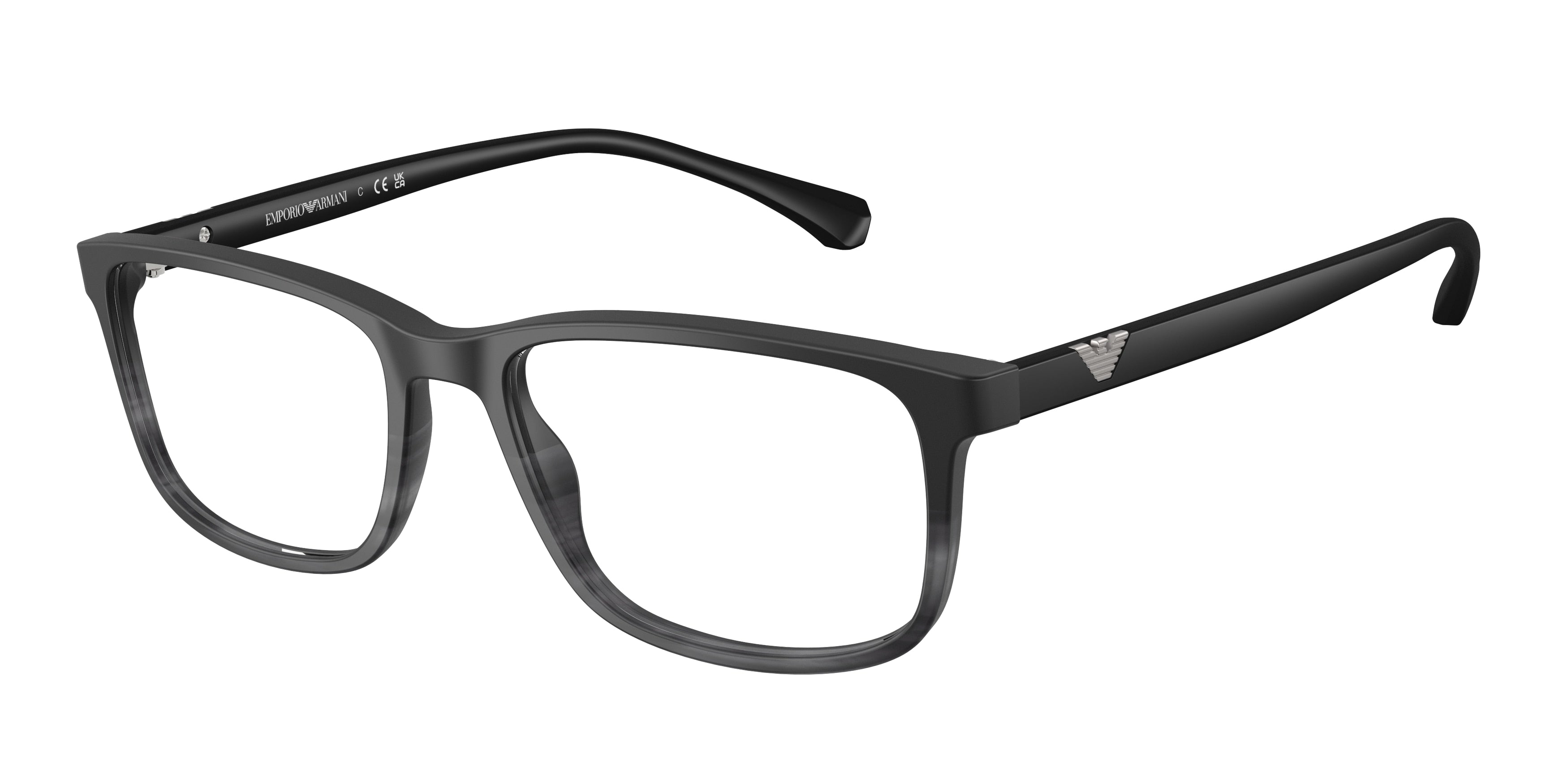 Emporio Armani EA3098 Rectangle Eyeglasses  5566-Matte Black & Striped Grey 53-140-18 - Color Map Black