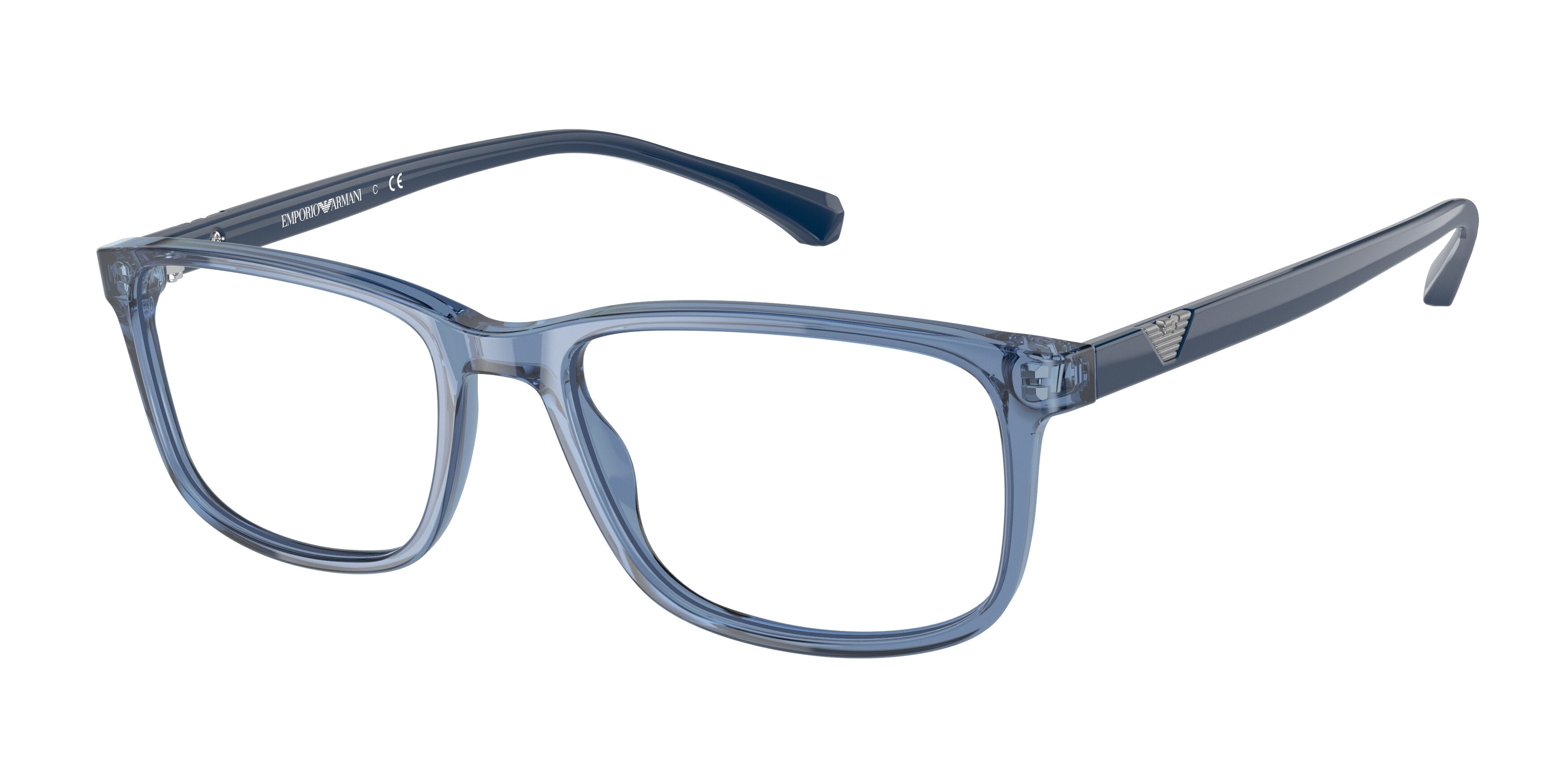 Emporio Armani EA3098 Rectangle Eyeglasses  5842-Transparent Blue 53-140-18 - Color Map Blue