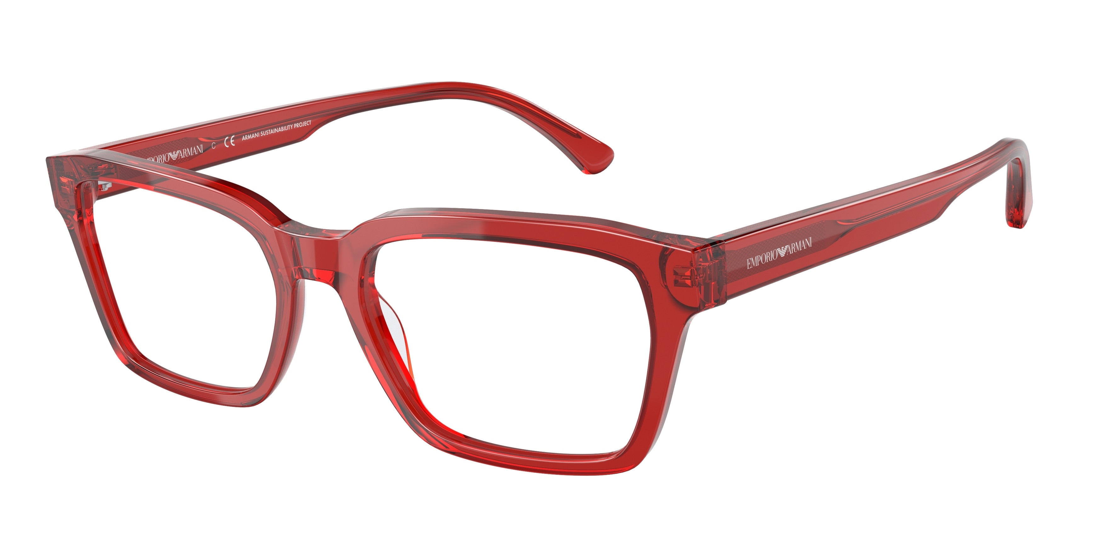 Emporio Armani EA3192 Rectangle Eyeglasses  5075-Shiny Transparent Red 55-145-18 - Color Map Red