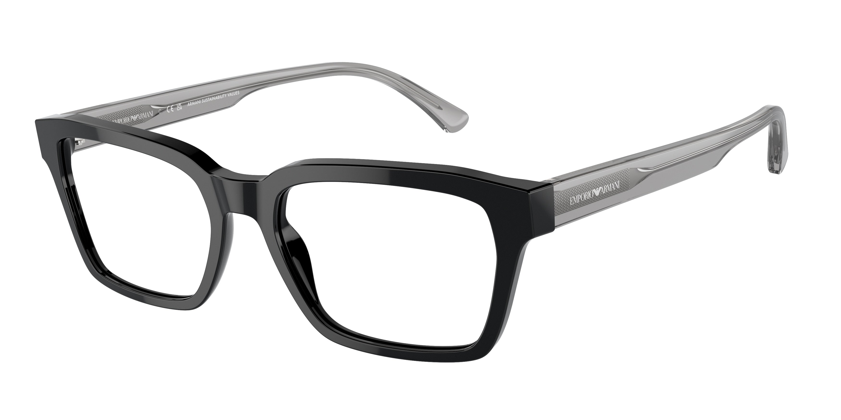 Emporio Armani EA3192 Rectangle Eyeglasses  5378-Shiny Black 55-145-18 - Color Map Black