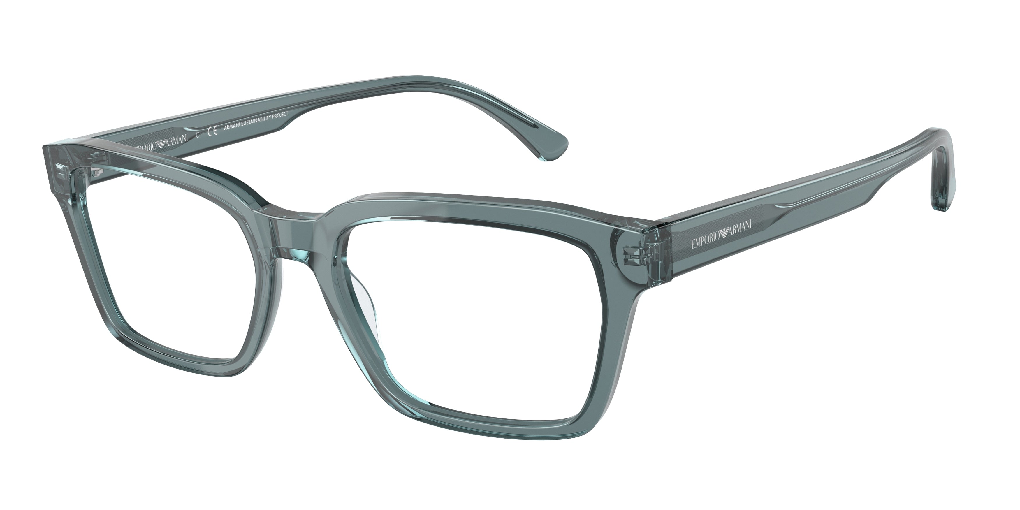 Emporio Armani EA3192 Rectangle Eyeglasses  5911-Shiny Transparent Blue 55-145-18 - Color Map Blue