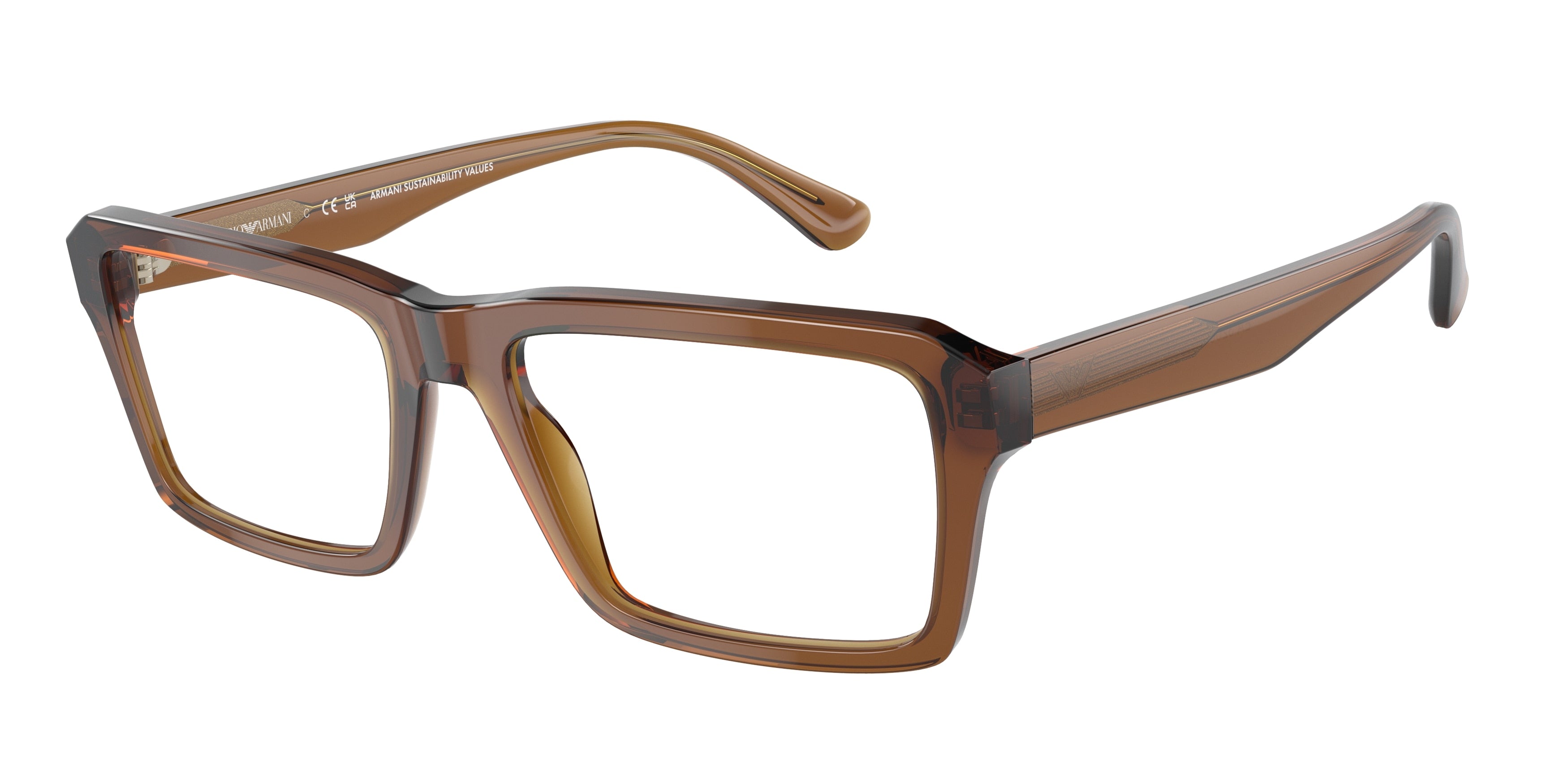 Emporio Armani EA3206F Rectangle Eyeglasses  5044-Shiny Transparent Brown 57-145-19 - Color Map Brown