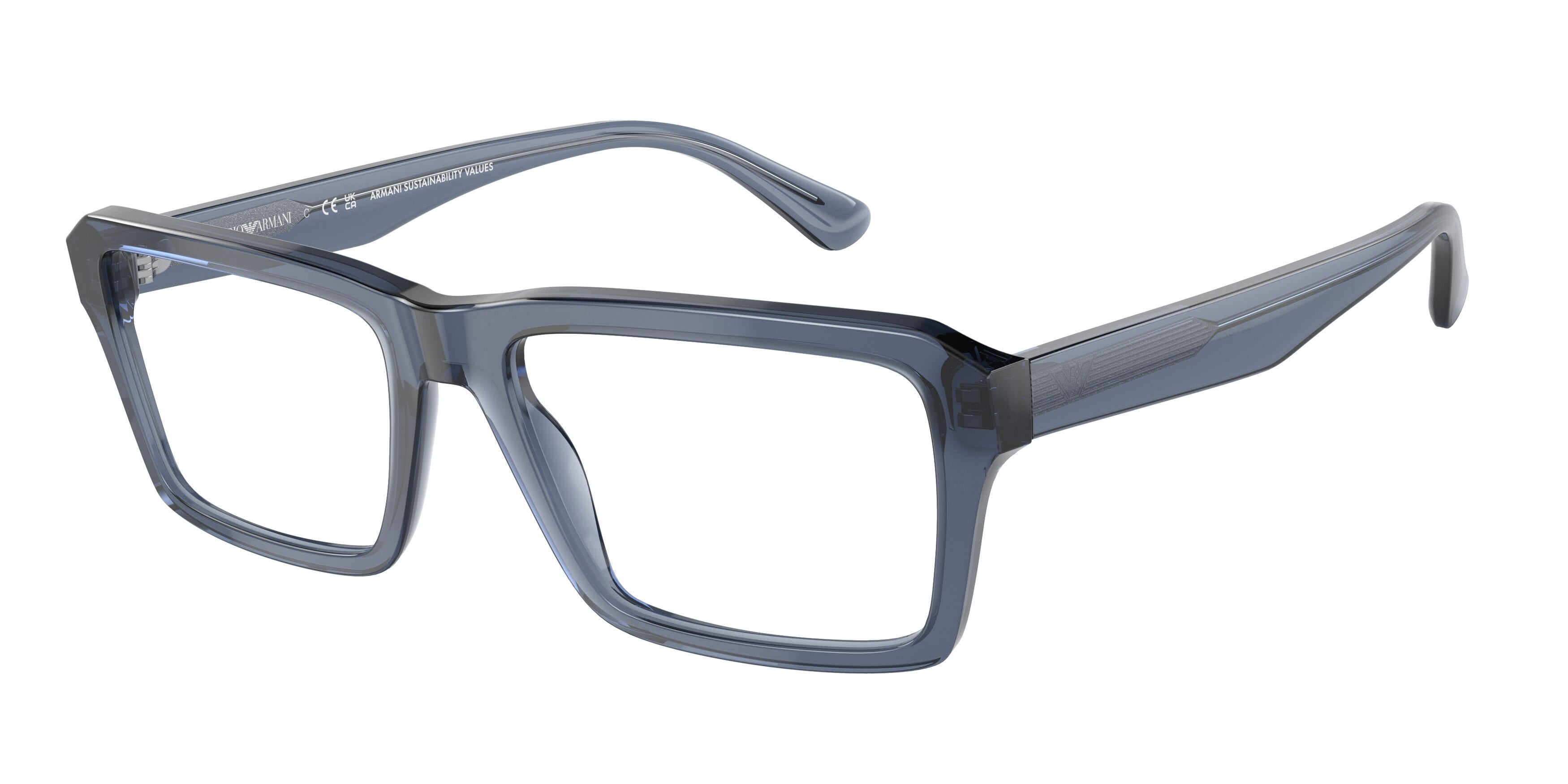 Emporio Armani EA3206F Rectangle Eyeglasses  5072-Shiny Transparent Blue 57-145-19 - Color Map Blue