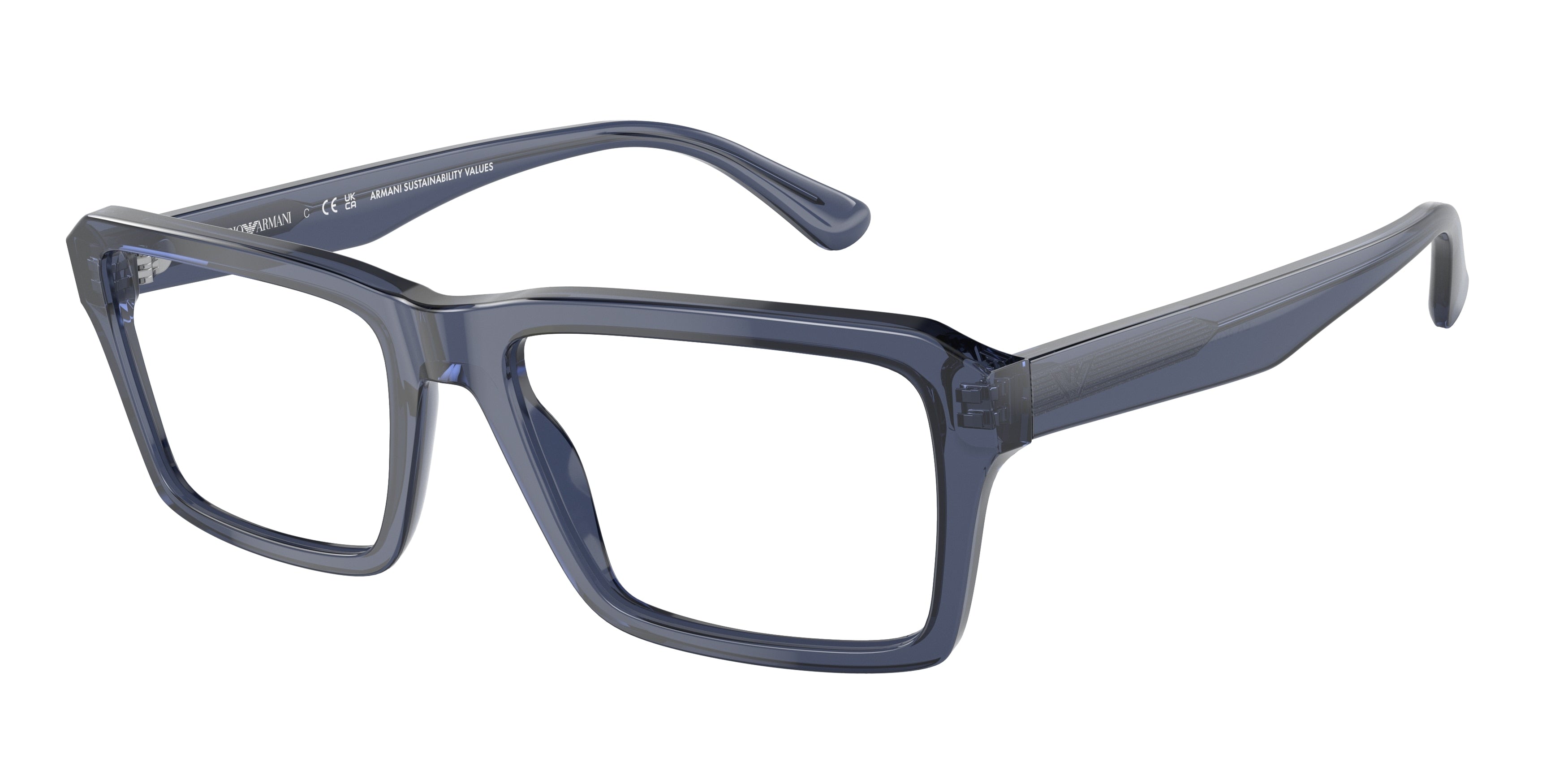 Emporio Armani EA3206 Rectangle Eyeglasses  5072-Shiny Transparent Blue 56-145-18 - Color Map Blue