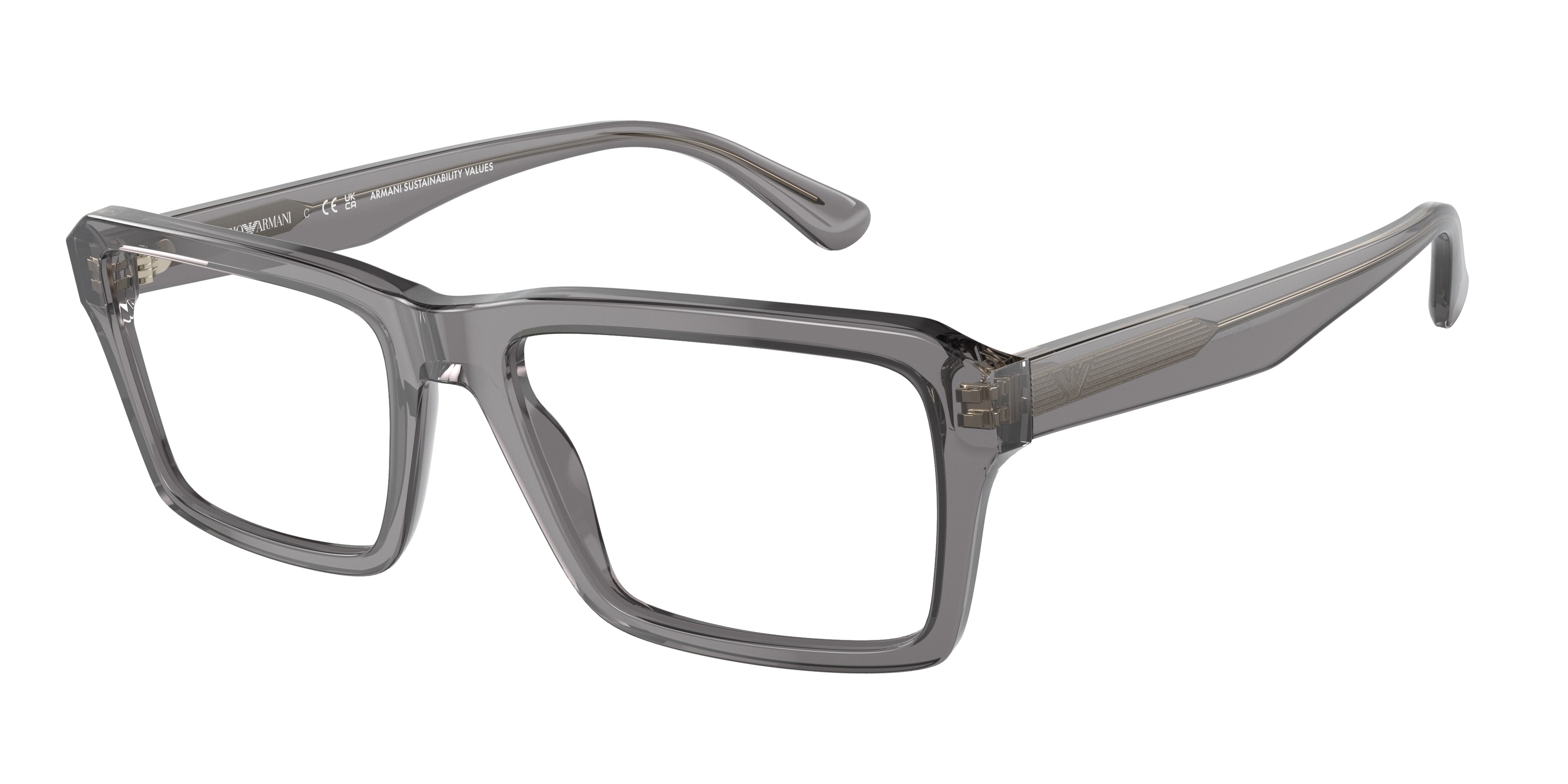 Emporio Armani EA3206 Rectangle Eyeglasses  5075-Shiny Transparent Grey 56-145-18 - Color Map Grey