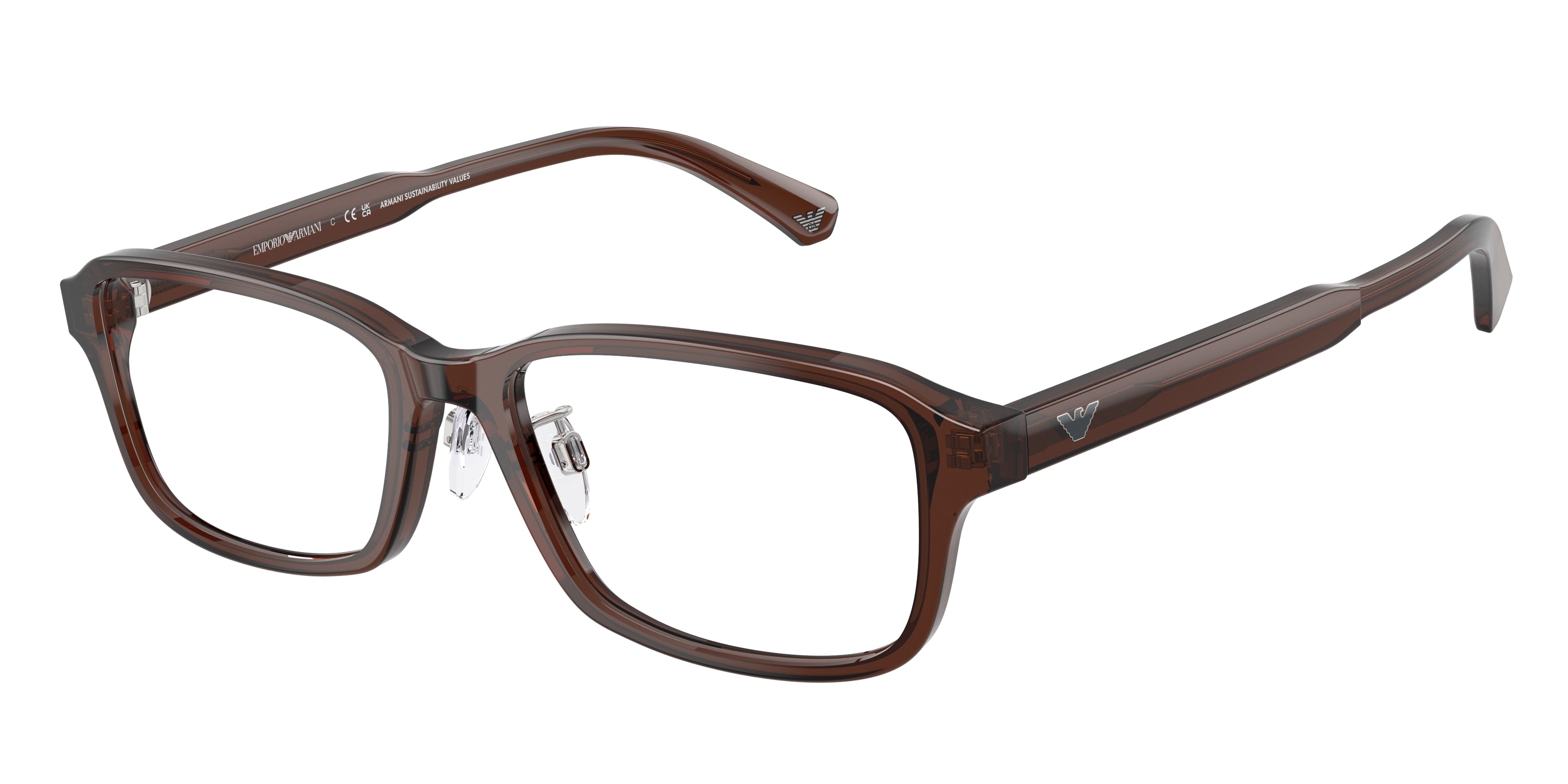 Emporio Armani EA3215D Pillow Eyeglasses  5307-Shiny Transparent Brown 56-145-17 - Color Map Brown