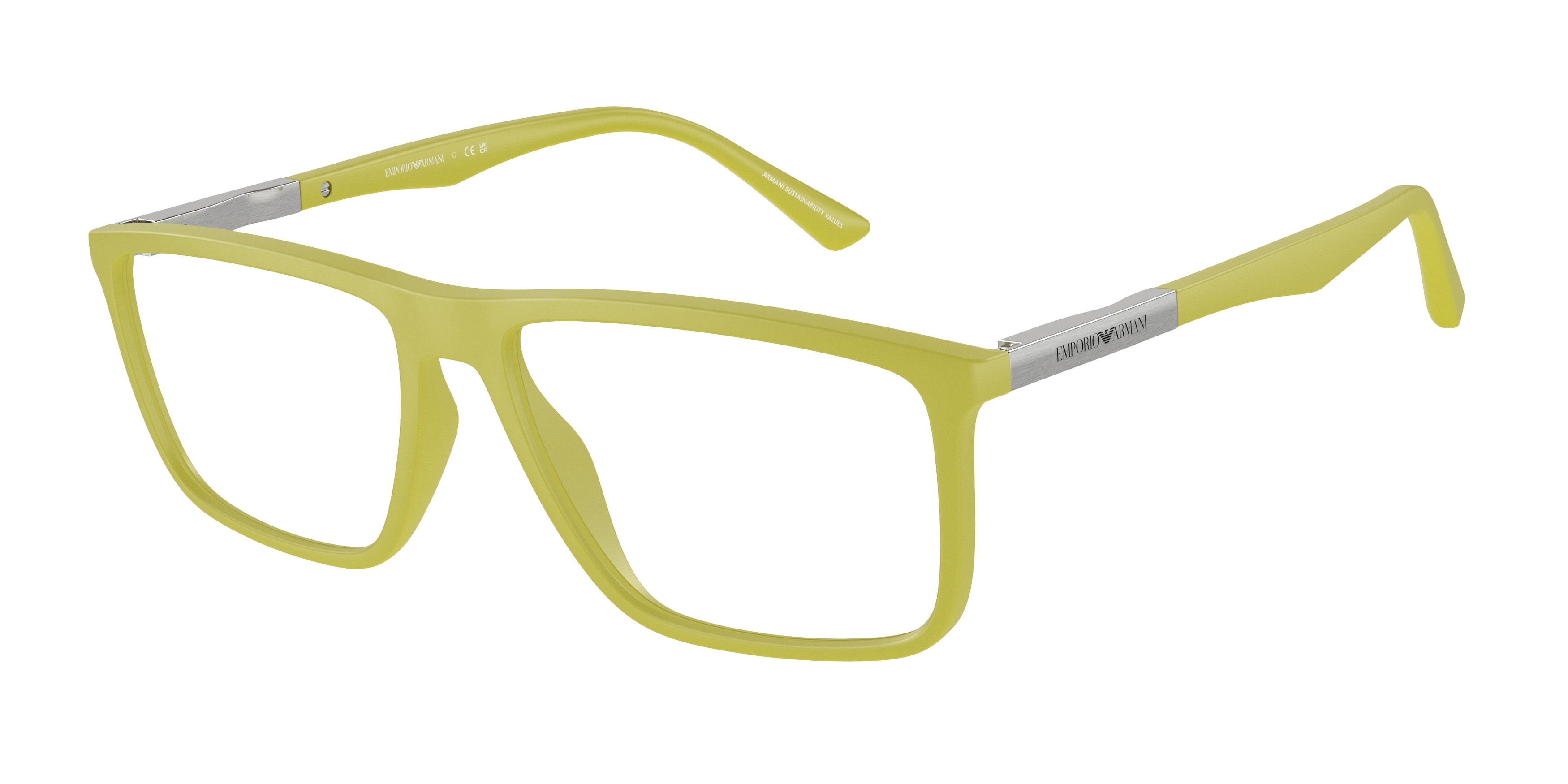 Emporio Armani EA3221 Rectangle Eyeglasses  6010-Matte Lime 56-145-16 - Color Map Yellow