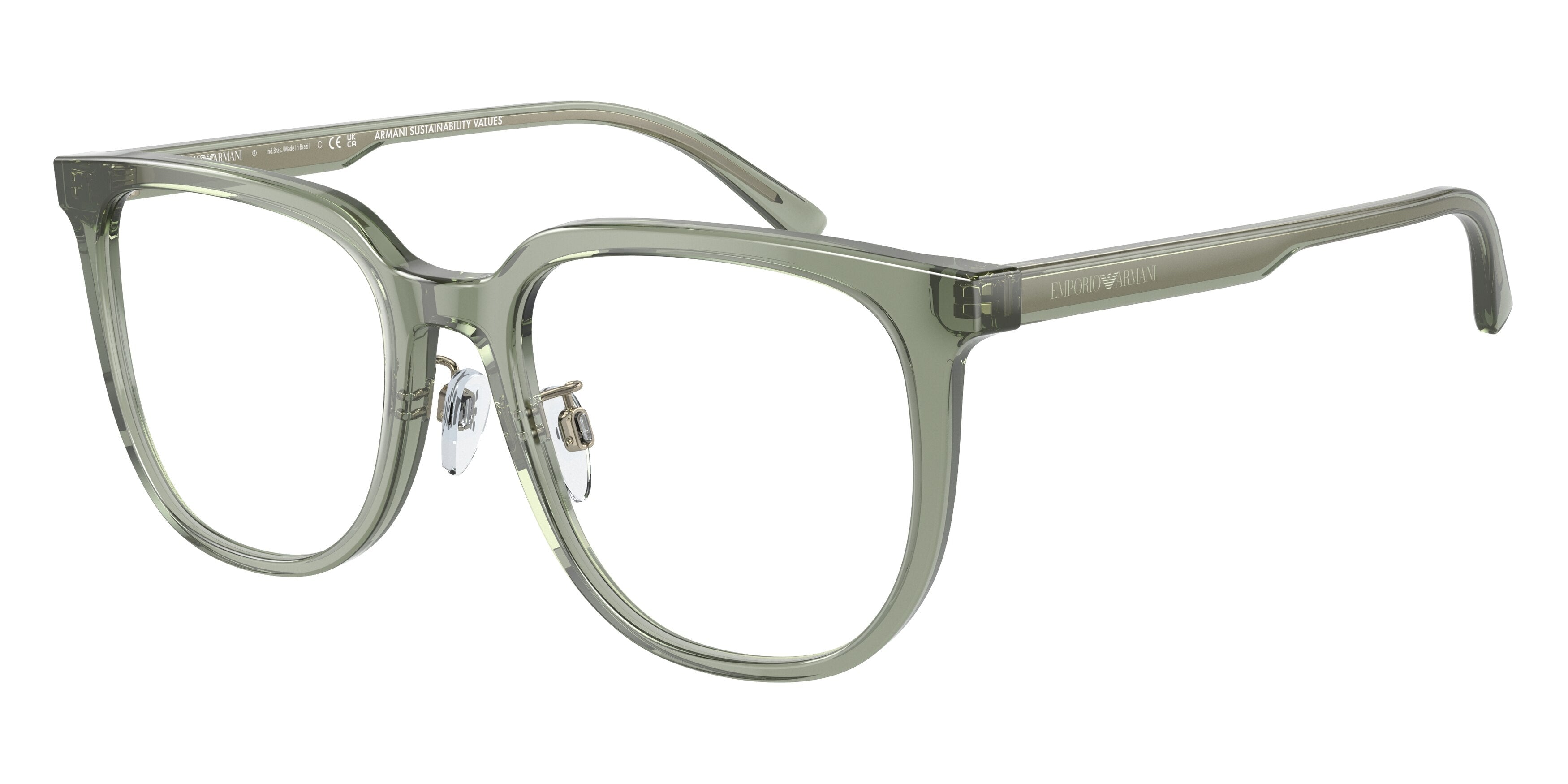 Emporio Armani EA3226D Pillow Eyeglasses  5362-Shiny Transparent Green 54-145-19 - Color Map Green