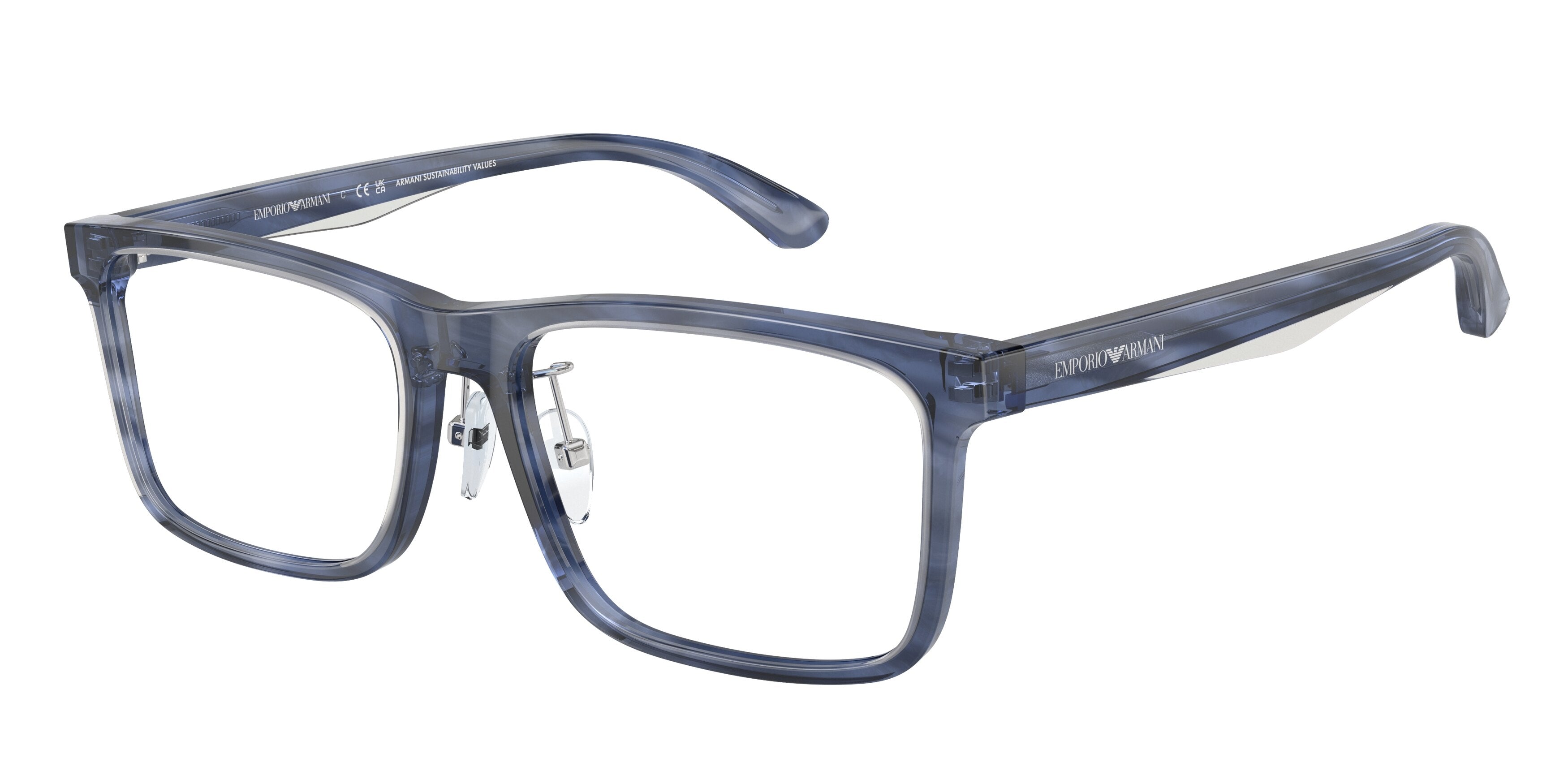 Emporio Armani EA3227F Pillow Eyeglasses  6054-Shiny Blue/Top Smoke 56-145-17 - Color Map Blue