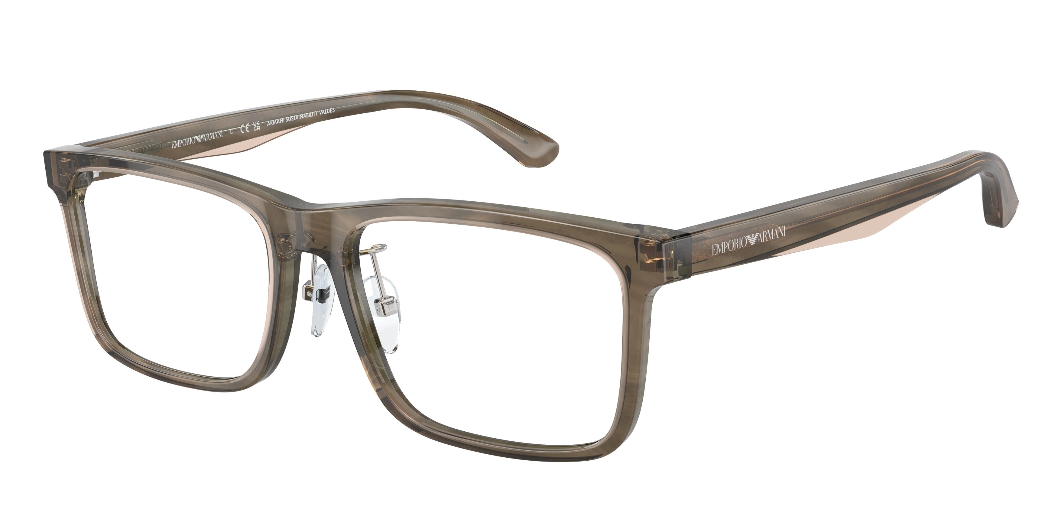 Emporio Armani EA3227F Pillow Eyeglasses  6055-Shiny Green/Top Brown 56-145-17 - Color Map Green